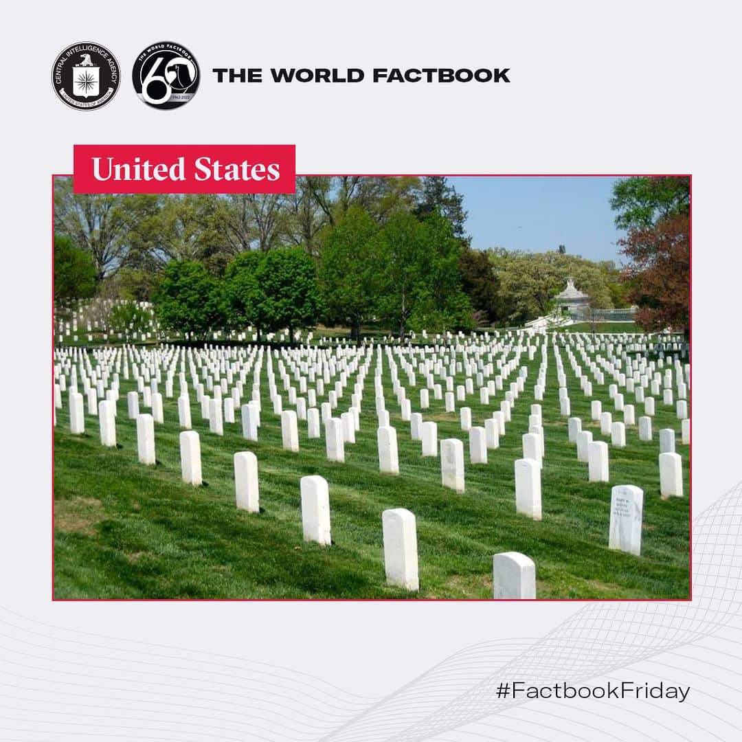 CIAのインスタグラム：「Arlington National Cemetery was designated a national cemetery in 1864. In May 1868, the first official “Decoration Day,” later known as Memorial Day, was observed at the cemetery.   #FactbookFriday #MemorialDay #UnitedStates」