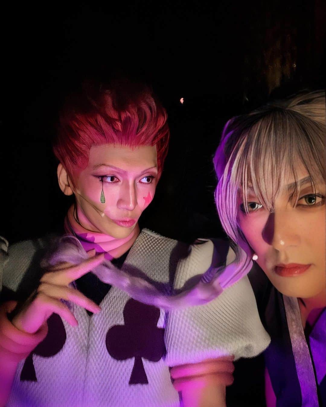 丘山晴己のインスタグラム：「With Silva #hunterxhunter #hunterhunter #hunterstage #hisoka #leorio #animemakeup #musical #cosplay #play #japaneseanime #trendstage #2023」