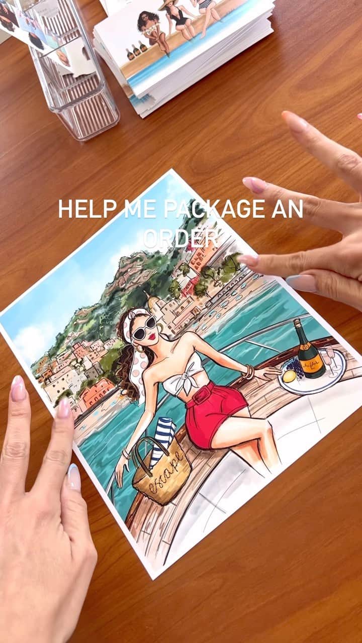 Holly Nicholsのインスタグラム：「Entire shop is on sale this weekend! Shop on my Etsy, “Hnillustration” 🩷 #smallbusiness #asmr #asmrsounds #packagingorders #fashionillustration #organization」