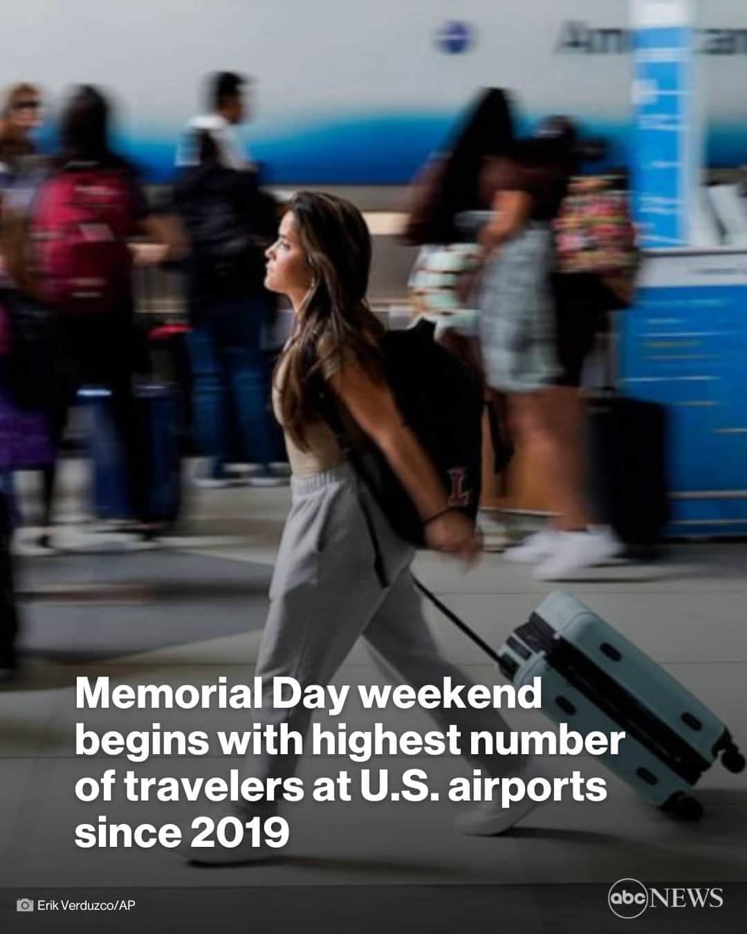 ABC Newsのインスタグラム：「With Memorial Day weekend travel underway, U.S. airports recorded the highest number of passengers on Thursday since before the COVID-19 pandemic began. MORE AT LINK IN BIO.」
