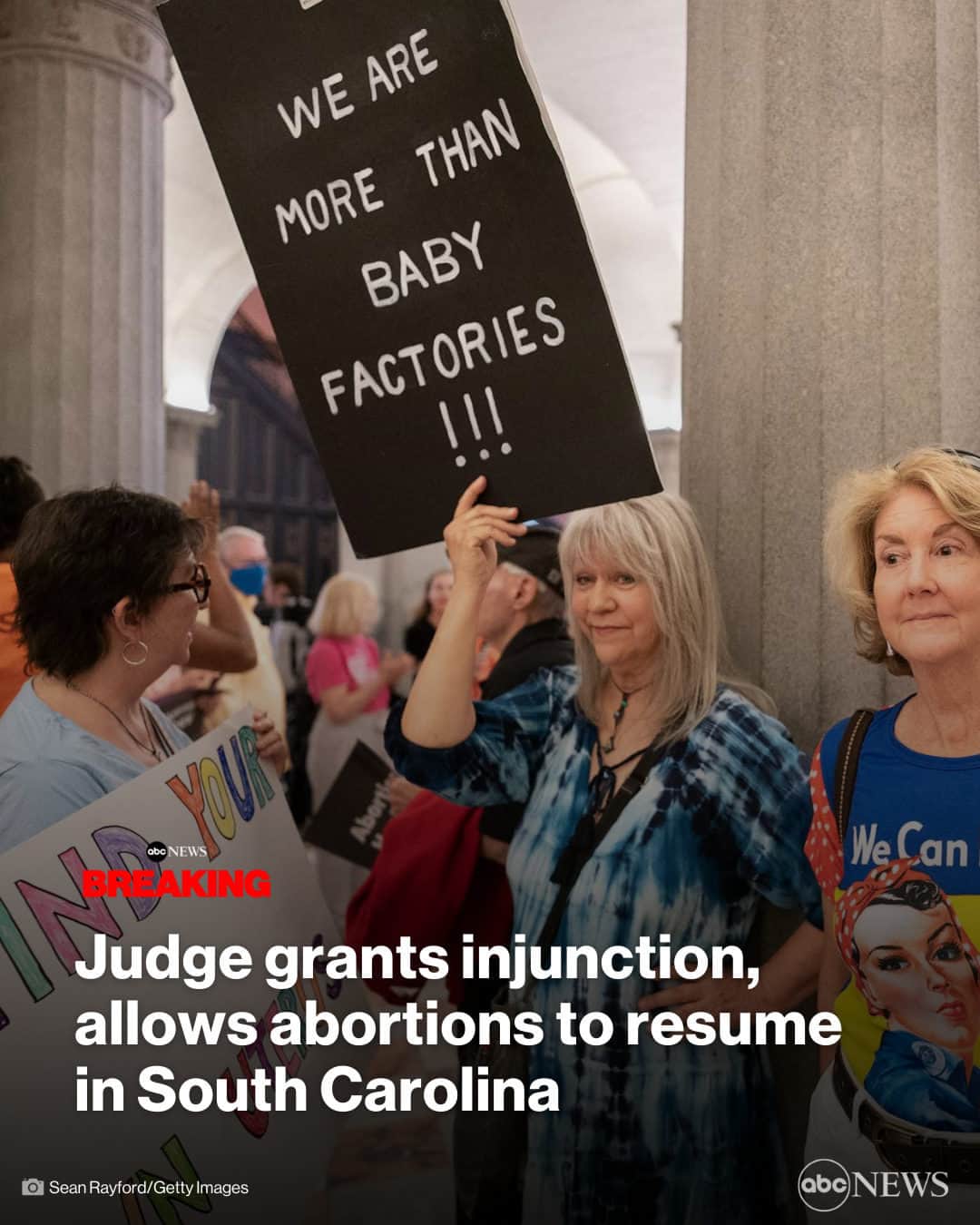 ABC Newsのインスタグラム：「JUST IN: Judge grants abortion providers' request to block South Carolina's six-week abortion ban just a day after being signed by the governor. MORE AT LINK IN BIO.」