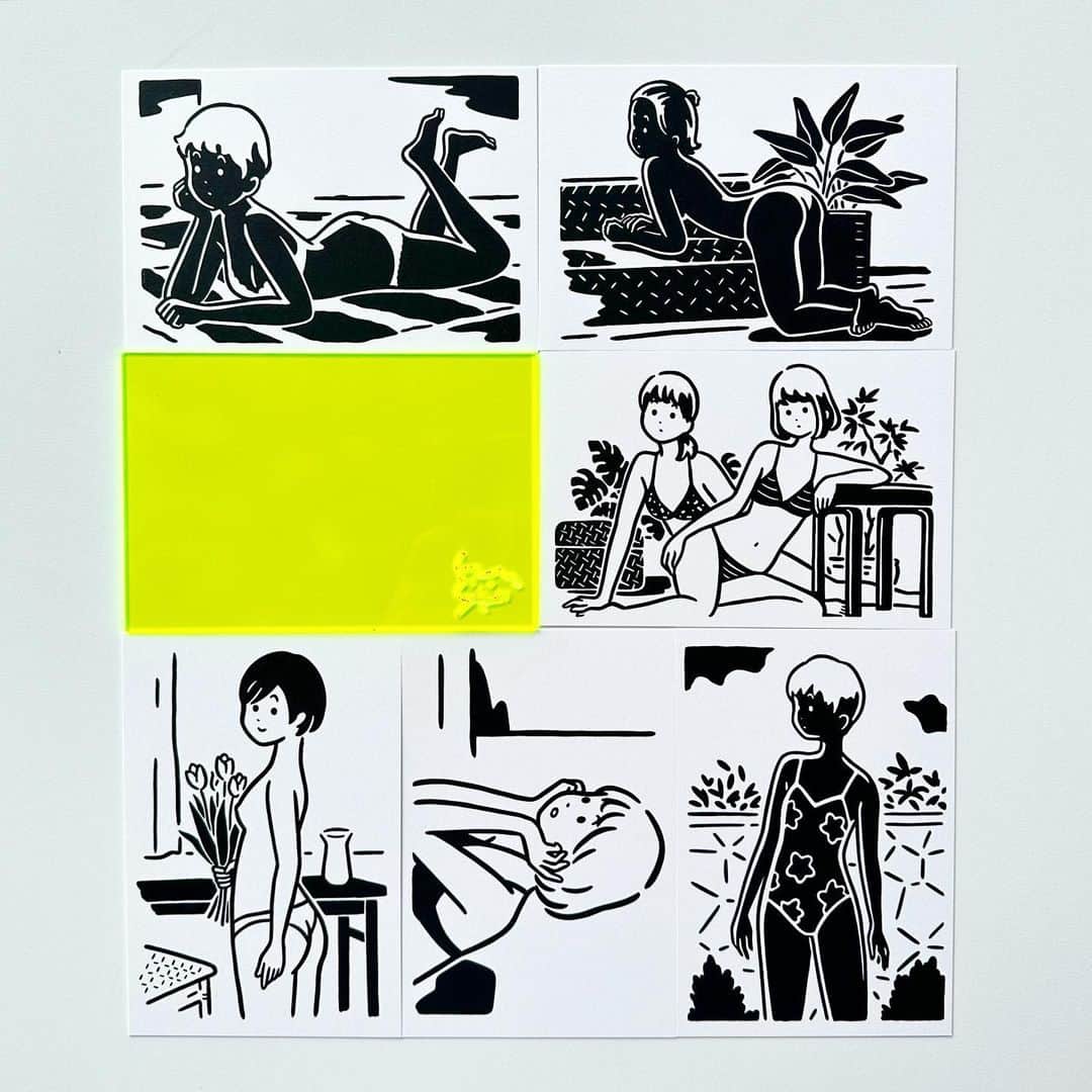 白根ゆたんぽのインスタグラム：「大阪 @pulp_gallery  にて開催中の個展「これから」会期が明日の28日までです。  本日より展示作品からセレクトしたポストカードセット6点+蛍光アクリルプレート付き 販売しております。お家で展示の雰囲気楽しめるセットとなってますのでよろしければ。明日28日は在廊予定です。」