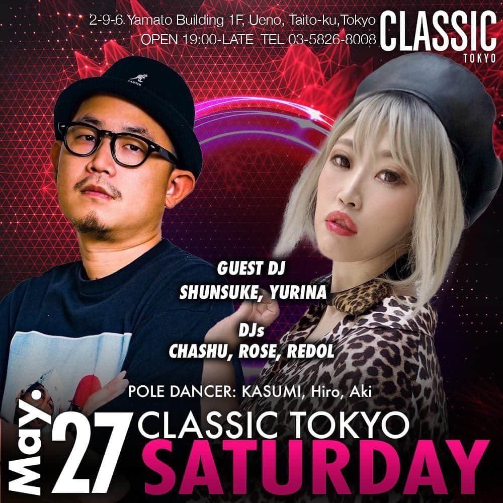 DJ YURINAさんのインスタグラム写真 - (DJ YURINAInstagram)「tonight 🌙 l wish you have beautiful and amazing night💃🕺 今夜は上野 @classic.tokyo におります🎵  classic tokyo 20:00-04:00  entrance 男性1500/1d 女性free  📞03-5826-8008 📍〒110-0005東京都台東区上野2-9-6大和ビル1F CLASSIC  【ゆりなのインスタ見て来てくれた方はエントランスで伝えねぇ💕】  #dj #club #djbar #ueno #上野 #仲町通り　#お一人様可 #saturday #土曜日 #Saturdaynight」5月27日 14時54分 - dj_yurina_tokyo