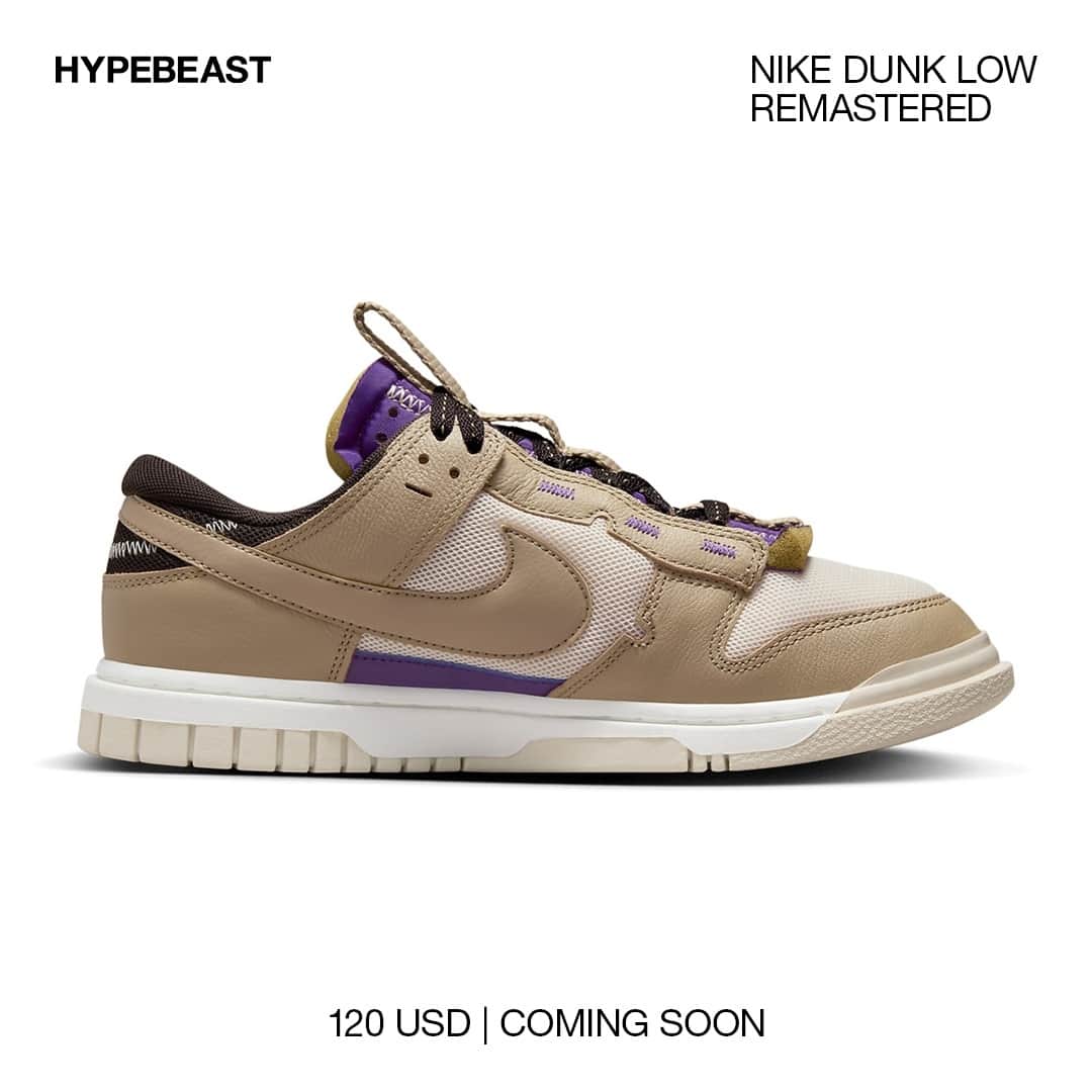 HYPEBEASTさんのインスタグラム写真 - (HYPEBEASTInstagram)「@hypebeastkicks: @nike has presented yet another revision to its classic Dunk line with a new Dunk Low Remastered in a “Mushroom” colorway. The upcoming pair arrives with its signature brown hue at the mesh, occupying the base of the sneaker. From there, leather overlays have been adorned in a darker beige, matching the shoe’s lengthy pull tab affixed to the tongue. “Concord” purple also accents the midfoot of the upper, coats the foam tongue’s base, and is embroidered at the eyestays.⁠ ⁠ As of now, no release details have been disclosed by the Swoosh, but you can likely expect these to land on shelves at a price of $120 USD.⁠ Photo: Nike」5月27日 15時00分 - hypebeast