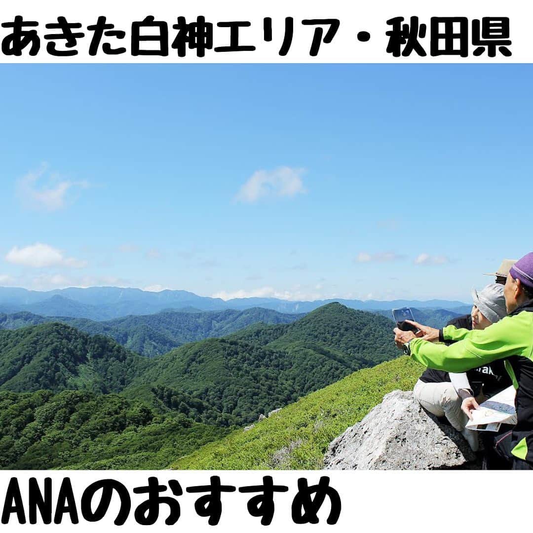 ANAのインスタグラム：「日本を旅しよう！✈️💙  今年で日本初の世界自然遺産登録から30周年を迎える「白神山地」を有する「あきた白神エリア」での夏の楽しみをご紹介します😀 白神山地の趣を、気軽に体感できるスポットとして、「岳岱（だけだい）自然観察教育林」がおすすめ✨ 【秋田白神ガイド協会】  https://akita-shirakami-guide.jimdofree.com/  🟩小岳山頂から望む世界自然遺産核心地域 🟩岳岱（だけだい）自然観察教育林」のモリアオガエルの池。 🟩樹齢は300年以上と思われる「巨木もののけブナ」 🟩澄んだ白神の清流でのリバートレッキング（沢歩き） 🟩天然秋田杉とブナの深い渓谷を激流が走り、四季折々渓流の絶景が楽しめる「太良峡（だいらきょう）」 🟩白神の恵み、食べるエメラルド“じゅんさい”。 🟩江戸後期から明治にかけて能代で運行されていた城郭灯篭が復活した「能代七夕 天空の不夜城」 🟩「白神矢立 湯源郷の宿 日景温泉」は世界遺産の美しい白神山地に包まれた歴史あるモダンレトロな温泉宿です。 日景の湯はすべて源泉かけ流しでふわりと漂う硫黄の香りで温まります😊里山の恵みをふんだんに使用した郷土料理も人気です。 @hikage_onsen  航空券付きプランはこちら✈ https://ana.ms/42J9WSe  ホテルのご予約はこちら🏨✨ https://ana.ms/3nXRC9h  詳しくは「世界の支店から、こんにちは！」をご覧ください🤗   #allnipponairways #ana #airplane #airport #japantrip #trip #飛行機 #travel #日本を旅しよう #旅行 #visitjapan #visit #旅行  #秋田 #白神山地 #世界自然遺産 #岳岱 #リバートレッキング #沢歩き #akita #shirakami」