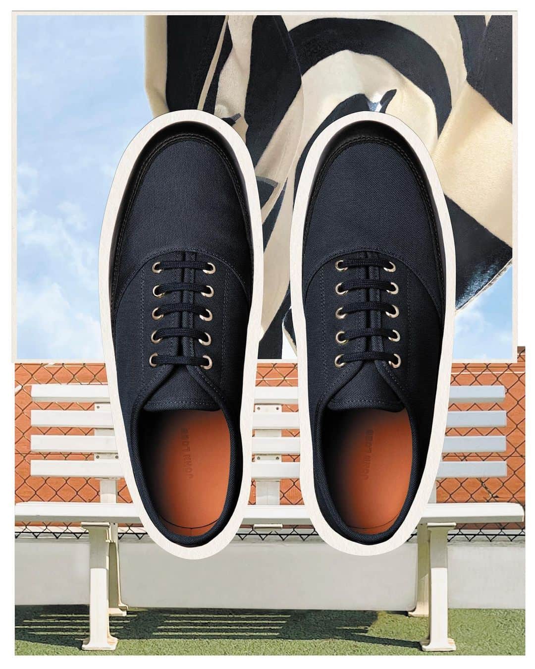 ジョンロブのインスタグラム：「A new chapter in weekend-wear, Norfolk is inspired by traditional tennis shoes, updated for the utmost flexibility. Featuring a full canvas upper and a leather outsole, expertly crafted in the UK with a Blake construction.  . #johnlobb @emmadegrams  @olive_lunik」