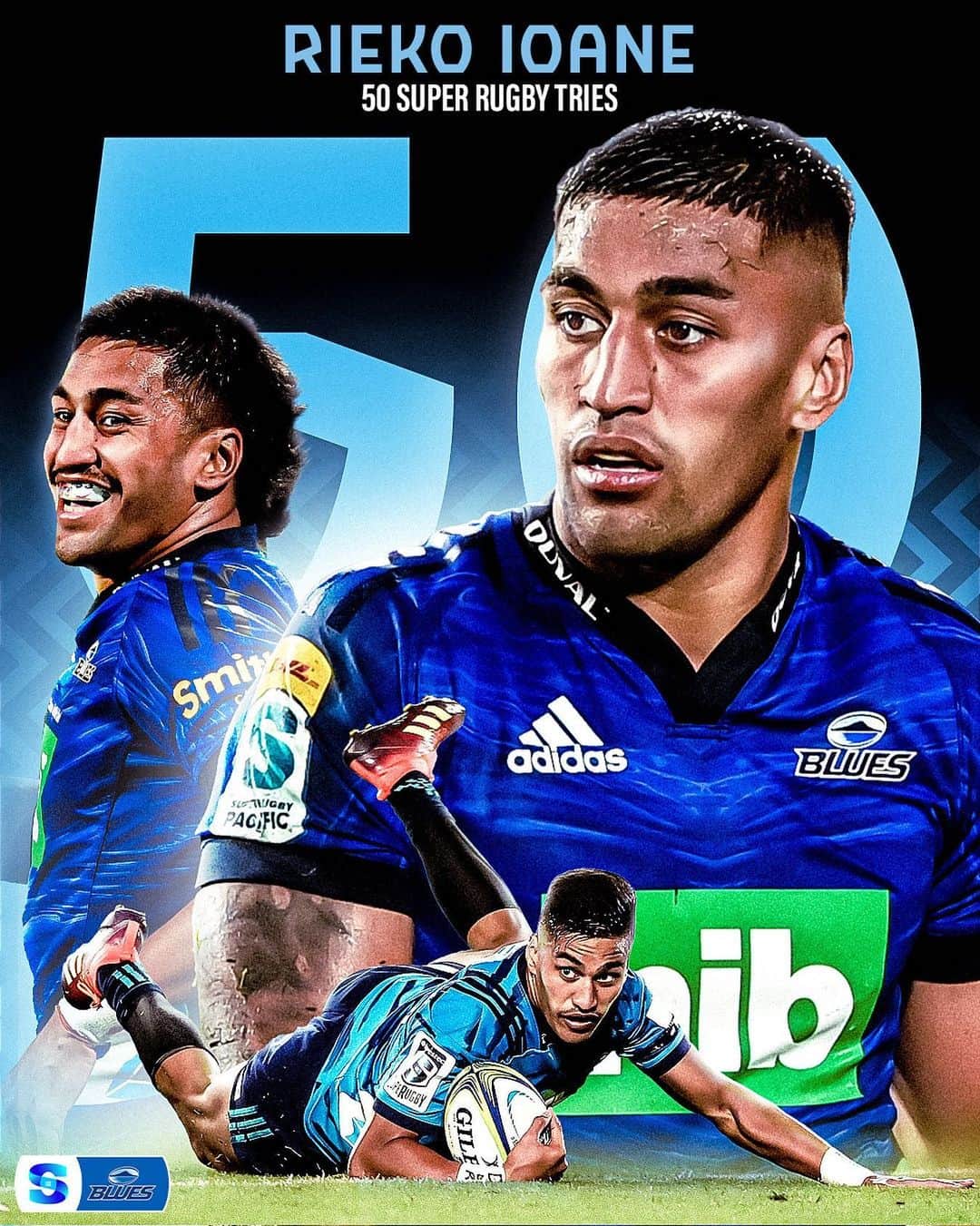 Super Rugbyのインスタグラム：「5️⃣0️⃣ #SuperRugbyPacific Tries for @riekoioane_ 👏  #BLUvHUR」