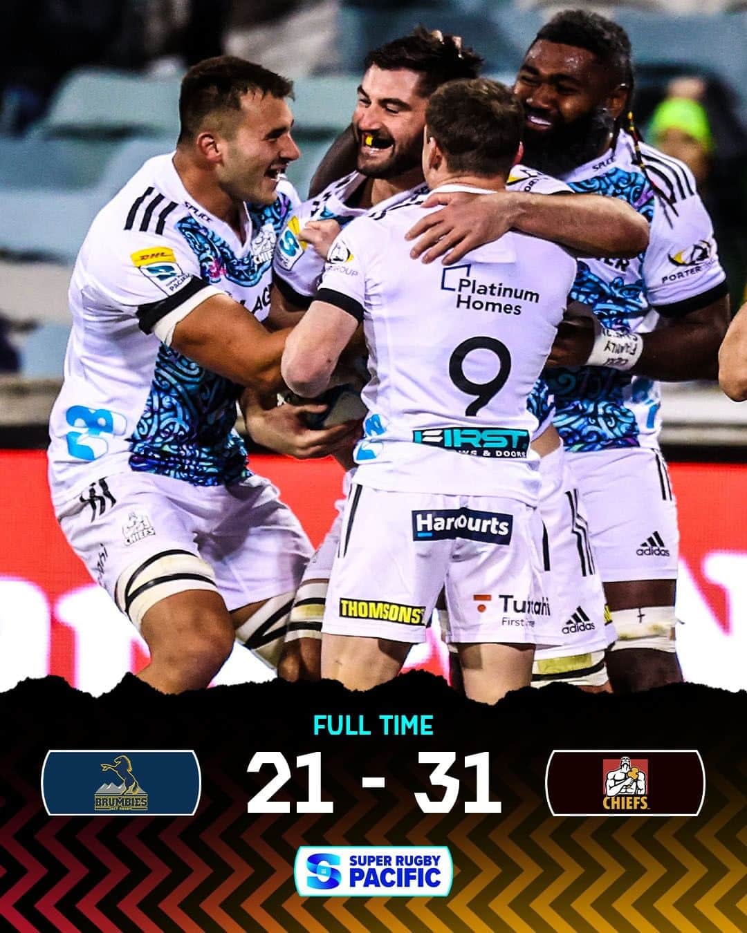 Super Rugbyのインスタグラム：「@chiefsrugby get the win at GIO Stadium 👊  #BRUvCHI #SuperRugbyPacific」