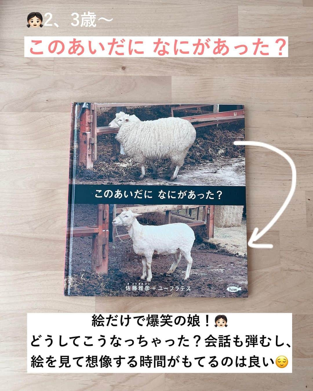 まるまるさんのインスタグラム写真 - (まるまるInstagram)「@pg_marumaru ←絵本だいすき👧🏻💛📚 ⁡ ⁡ ⁡ ちょっと変わってる絵本、おもしろ絵本、会話が弾んだ絵本などなどザザーーっと紹介してみました🥰💛💛 1歳くらいから小学生までクスッと笑える絵本かなと思います🙆‍♀️ 図書館などでチェックしてみてね〜✨ ⁡ １歳くらい〜 ・うしろにいるのだあれ ・どれがぼくのおうちになるのかな？ 2歳3歳〜 ・このあいだになにがあった？ ・かがみえほんシリーズ 3歳4歳〜 ・コんガらガっち どっちにすすむ？の本 ・たんじょうびのふしぎなてがみ 小学生くらいでも ・大ピンチずかん おすすめ言葉遊びえほん ・ヨッケリ なしをとっといで ・ことばあそびのたび ・しりとり ・たべものやさんしりとりたいかいかいさいします ⁡ ⁡ 楽天roomのコレクション▷絵本①②にお気に入り絵本載せています👧🏻✨ ーーーーーーーーーーーーーーーーーーーーー ⁡ 知育好きなママが、おうちで簡単に楽しめる知育遊びを紹介しています✨ 他の投稿も覗いてみてね👀💛💛 ⁡ ーーーーーーーーーーーーーーーーーーーー #えほん #絵本 #知育 #読み聞かせ」5月27日 20時23分 - pg_marumaru