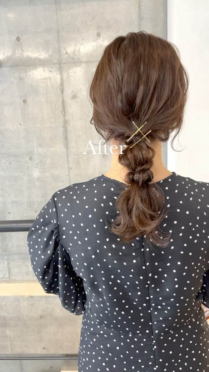 吉田達弥のインスタグラム：「お客様 Before After ✨  cut ✂︎ 前上がりにしてトップに少しレイヤー入れて 前髪は真ん中だけ少し短く切ってシースルーにしてます✂︎  color ミントベージュカラーで 綺麗な透明感とツヤ出ししました🍃  hair arrange 今日は旦那様と大切なディナーなので🍽 顔まわりをスッキリさせたポニーテールアレンジにしました💐  #ヘアアレンジ　#カット　#ヘアカラーベージュ  #ミントカラー  #レイヤーカットロング  #おくれ毛　#編み下ろし  #ヘアアクセサリー」