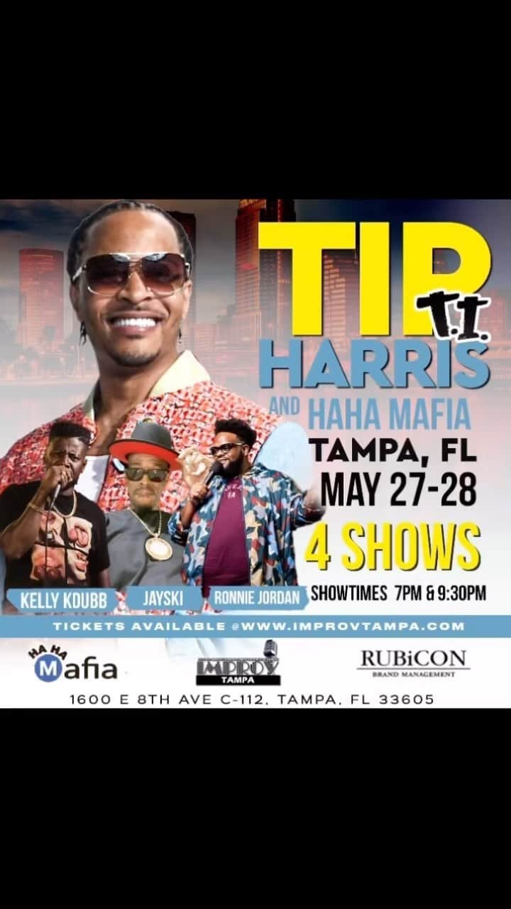 T.I.のインスタグラム：「See y'all Tonight‼️Tampa It's 🆙.... 4SHOWS SOLD OUT... Indianapolis Y'all UP NEXT‼️ @thehahamafia @ronniejordan @comediankdubb23 @darealjayski HaHaⓂ️afia Bidness」