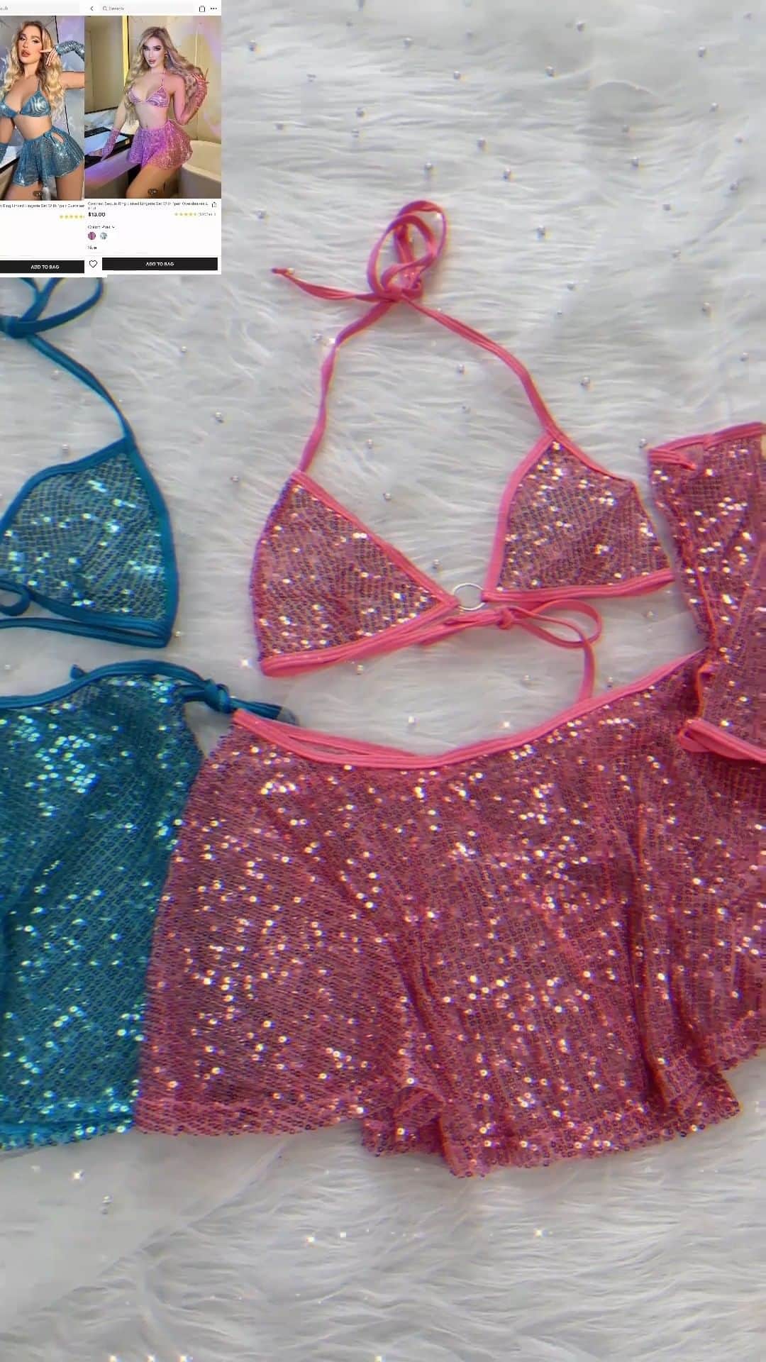 SHEINのインスタグラム：「These shimmery swimwear and lingerie sets are a whole glam mermaid mood 🧜‍♀️✨  🔎5979607 10454662 10974518 8809972 10298755 10238357 2794830 12448614  #saveinstyle #SHEINbeachvacay」