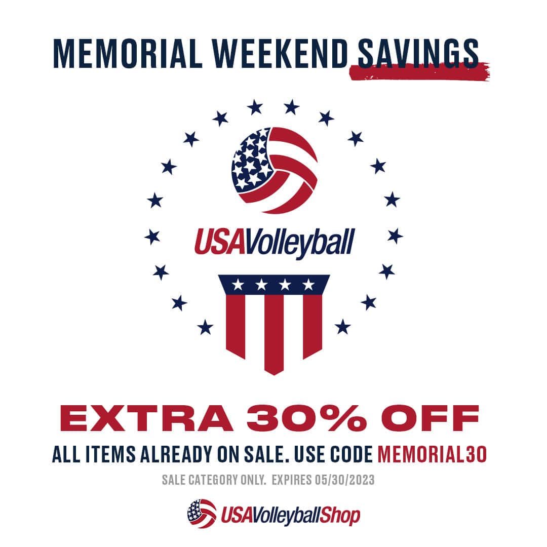 USA Volleyballのインスタグラム：「Save on apparel and accessories with our Memorial Day sale! Use code: 𝐌𝐄𝐌𝐎𝐑𝐈𝐀𝐋𝟑𝟎 at checkout.  Link in bio to shop.」