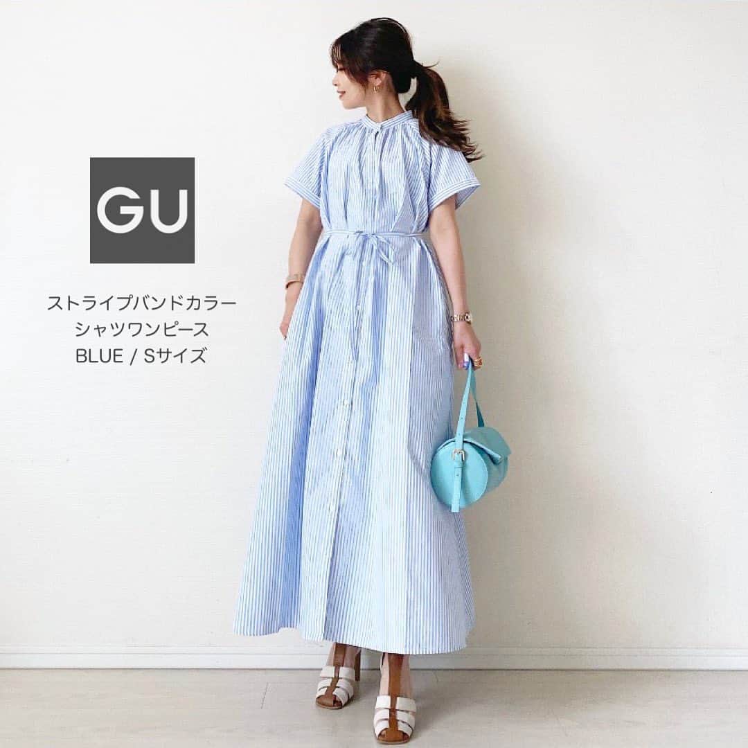 のインスタグラム：「🐬🩵 𝔾𝕌 のアイテムで爽やかcoordinate👒  @gu_for_all_  🏷️#ストライプバンドカラーシャツワンピース  (GU様よりご提供いただきました) これシンプルだから使いやすい✧︎*。 シャツワンピとしても羽織としても優秀👏 着回し載せたから見てね！ ゆったりとした作りだから、妊婦さんにも🆗 しかも前ボタンだから、授乳中まで着られるやつだよ🤱♫ . . . . .#gu_for_all #gupr #夏コーデ #プチプラ #プチプラコーデ #ストライプ #爽やかコーデ #ジユジョ #guコーデ #低身長コーデ #おちびコーデ #小柄コーデ #シンプルコーデ #大人可愛い #大人カジュアル #locari #fashionstyle #ootdfashion #着回しコーデ」