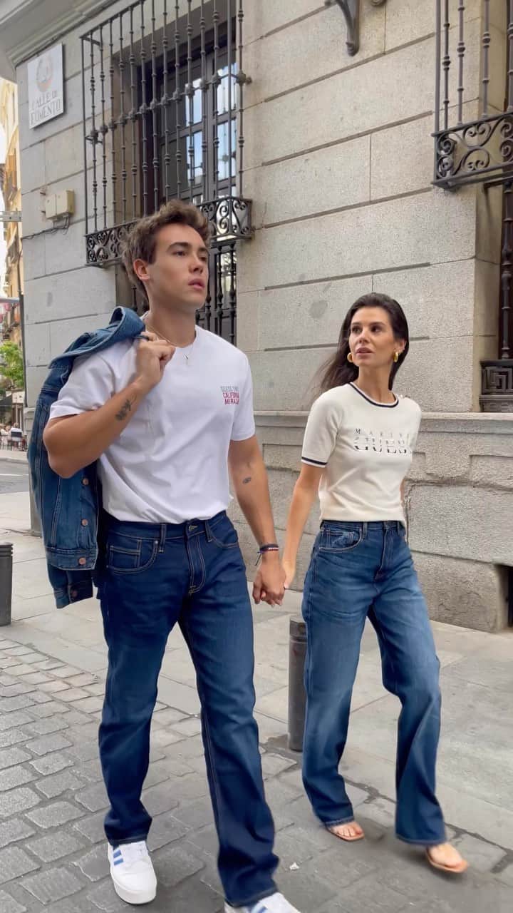 ゲスのインスタグラム：「Denim says with @alexcuenca11 & @marinamcerezo 💙 Wearing #GUESSEco」