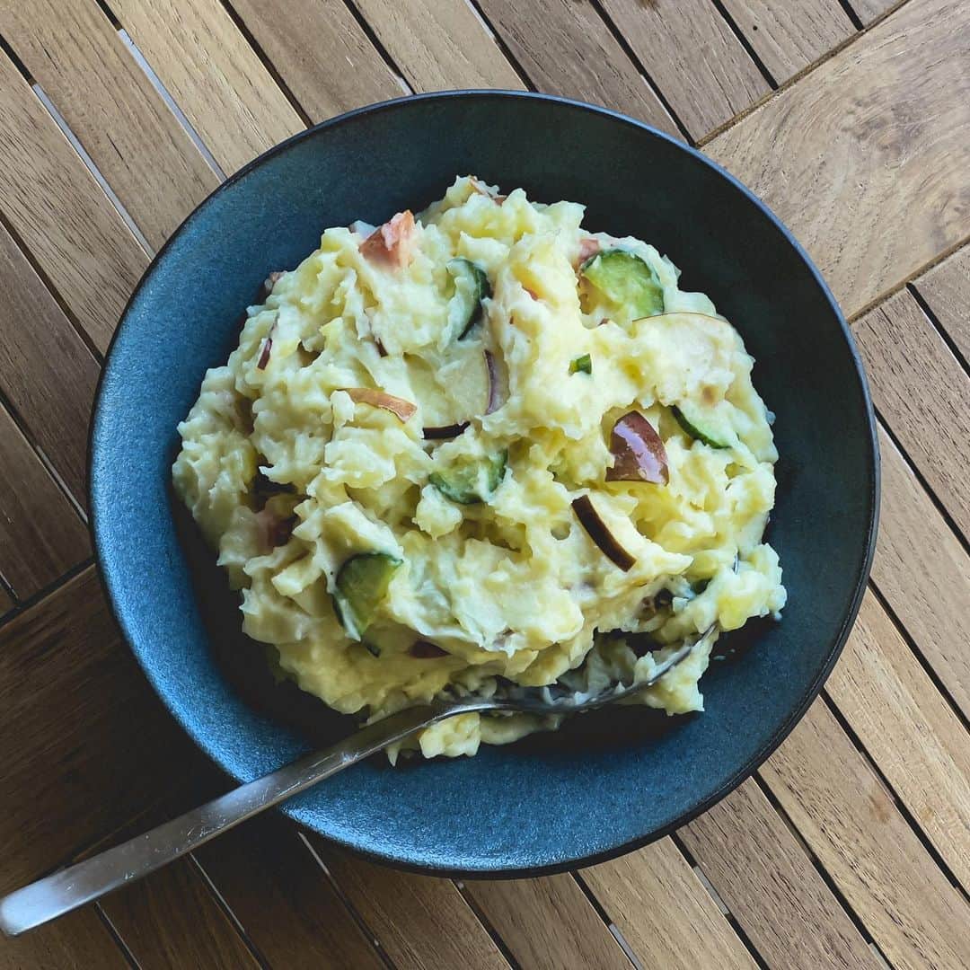 吉川ひなののインスタグラム：「息子と一緒に作ったveganマヨネーズで、veganポテトサラダ🧡」