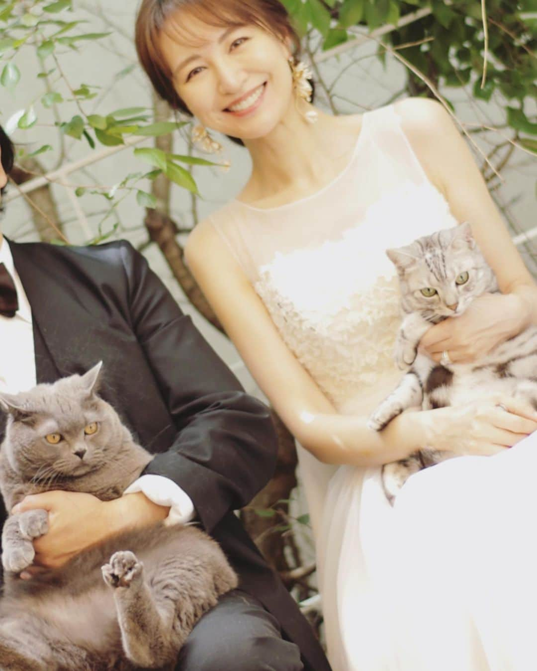 園原ゆかりさんのインスタグラム写真 - (園原ゆかりInstagram)「👰 #wedding  #weddingdress  #weddingphotography  #weddingwithcats  #猫の虎吉 #猫とウェディングフォト  #ウェディングドレス  #ウェディングフォト  #自宅ウェディングフォト  先日、ベランダで 🐯と🦭と 記念撮影しました  とても良い思い出になりました ♡ 季節も最高で お天気も味方してくれて  ２匹とも可愛く撮れたし  幸せ  パーティーをする予定でいたので それまではドレス解禁できず笑」5月28日 10時30分 - yucari0108