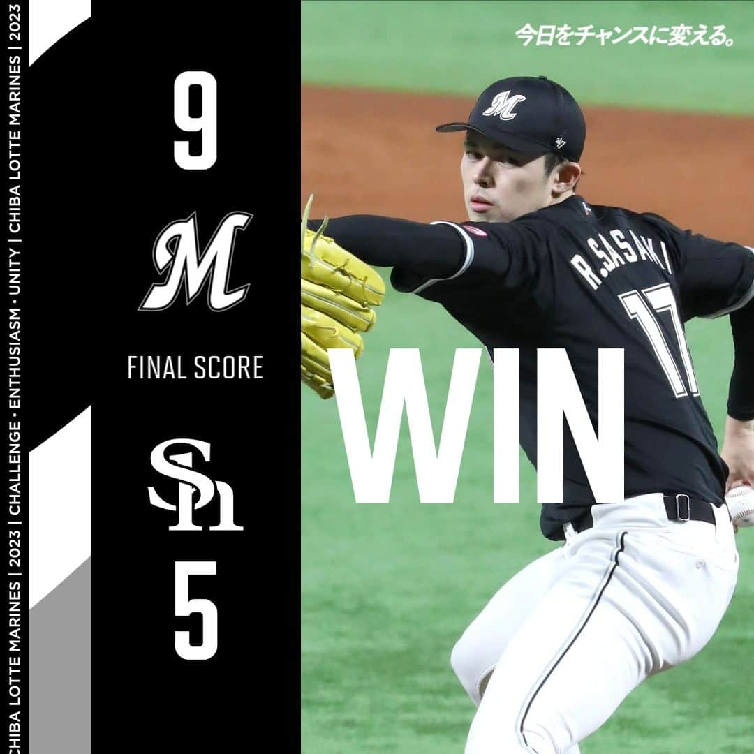 千葉ロッテマリーンズさんのインスタグラム写真 - (千葉ロッテマリーンズInstagram)「#MarinesWIN  FINAL: Marines 9, Hawks 5  投打噛み合い勝利！ 23日ぶり登板の先発 #佐々木朗希 投手は6回2失点9奪三振で今季4勝目！#中村奨吾 選手はバースデーアーチ含む猛打賞、#ポランコ 選手は3ランを含む2安打5打点の活躍でした！  #chibalotte」5月28日 18時06分 - chibalotte