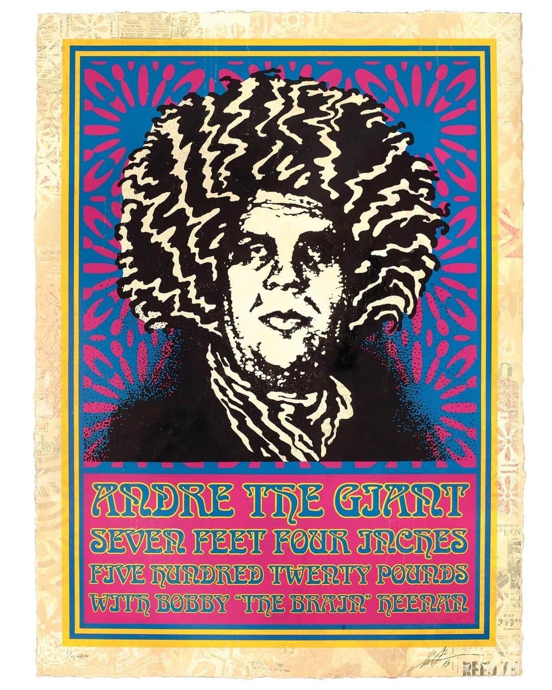 Shepard Faireyのインスタグラム：「One week left to check out my show 𝙁𝙖𝙘𝙞𝙣𝙜 𝙩𝙝𝙚 𝙂𝙞𝙖𝙣𝙩 - 𝙏𝙝𝙧𝙚𝙚 𝘿𝙚𝙘𝙖𝙙𝙚𝙨 𝙤𝙛 𝘿𝙞𝙨𝙨𝙚𝙣𝙩 at @lagunaartmuseum through June 4th. Here’s my piece “Andre Psychedelic“ an ode to John Van Hamersveld’s Hendrix, which is my favorite poster of all time as seen in the exhibition. –S」