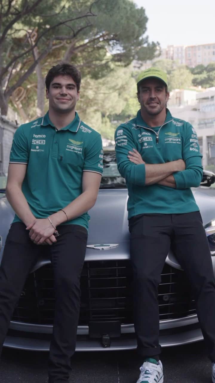 アストンマーチンのインスタグラム：「A Grand Tourer drives to Monaco. A Super Tourer drives at Monaco.   @fernandoalo_oficial and @lance_stroll behind the wheel of Monte-Carlo’s First Super Tourer.  #AstonMartin #DB12 #ICONDRIVEN」