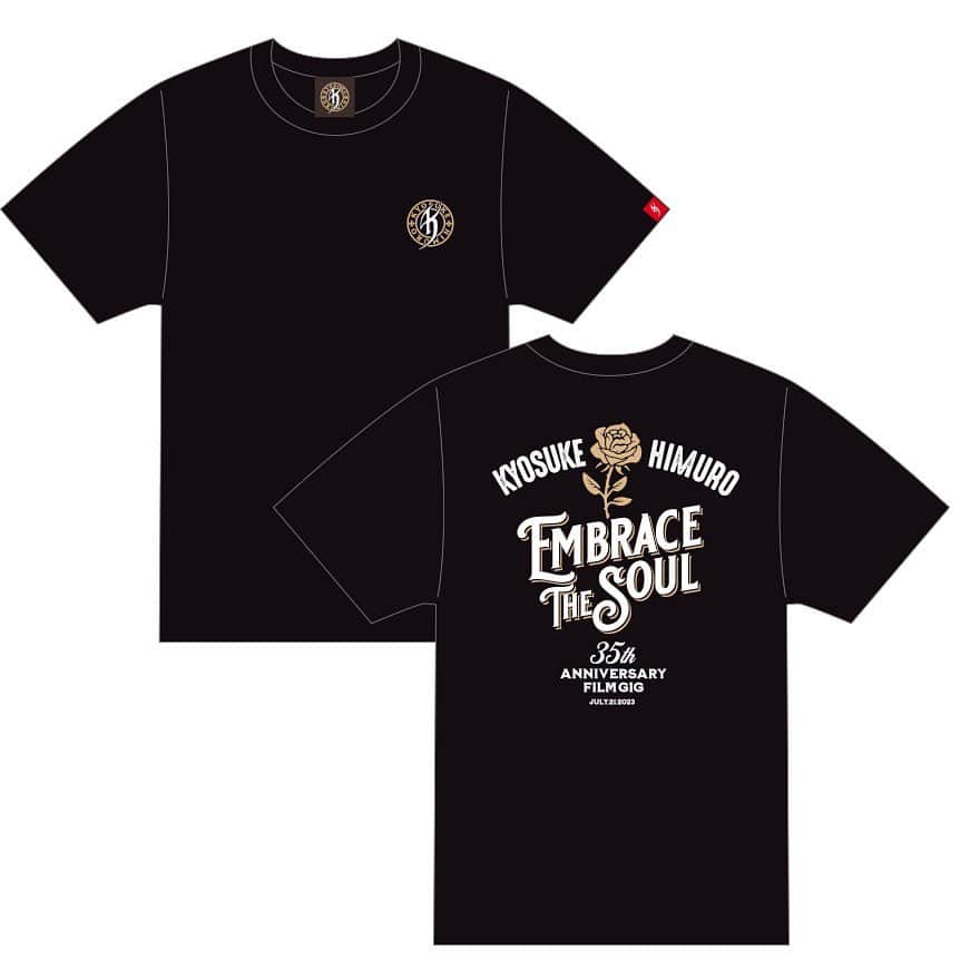 氷室京介のインスタグラム：「「KYOSUKE HIMURO 35th Anniversary Film GiG “EMBRACE THE SOUL”」先行販売Tシャツ予約受付中   【EMBRACE THE SOUL Typography T-shirts】 デザイナーコメント：  今回のイベントタイトル「魂を抱いてくれ EMBRACE THE SOUL」のメタファーである愛情、再会、抱擁、そして一輪の薔薇。このアイテムを通じて氷室さんの”魂"を感じられるようにと、気持ちを込めてデザインをしました。氷室さんとみなさんの想いを繋いでくれるアイテムになってくれたら幸いです。    【プレゼントキャンペーンのご案内】  先行販売Tシャツ予約者様対象で、氷室京介サイン入りグッズ」を5名様に抽選でプレゼント!!すでにご予約いただいた方も対象となります。    #kyosukehimuro #embracethesoul #kingswing #pjonline   himuro.com/feature/shop」