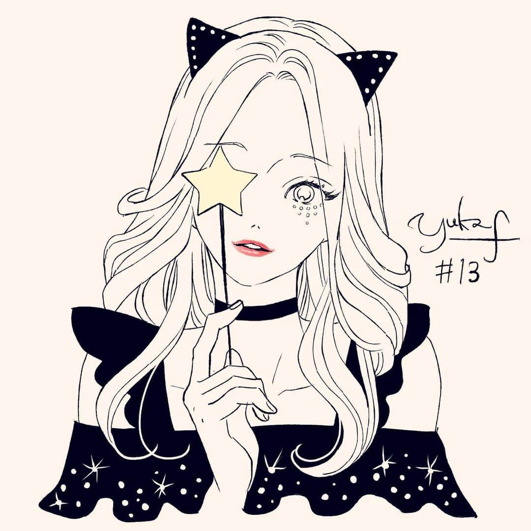 藤原ゆかのインスタグラム：「１日１枚自由お絵描き ✿ 13枚目  #イラスト #イラストグラム」