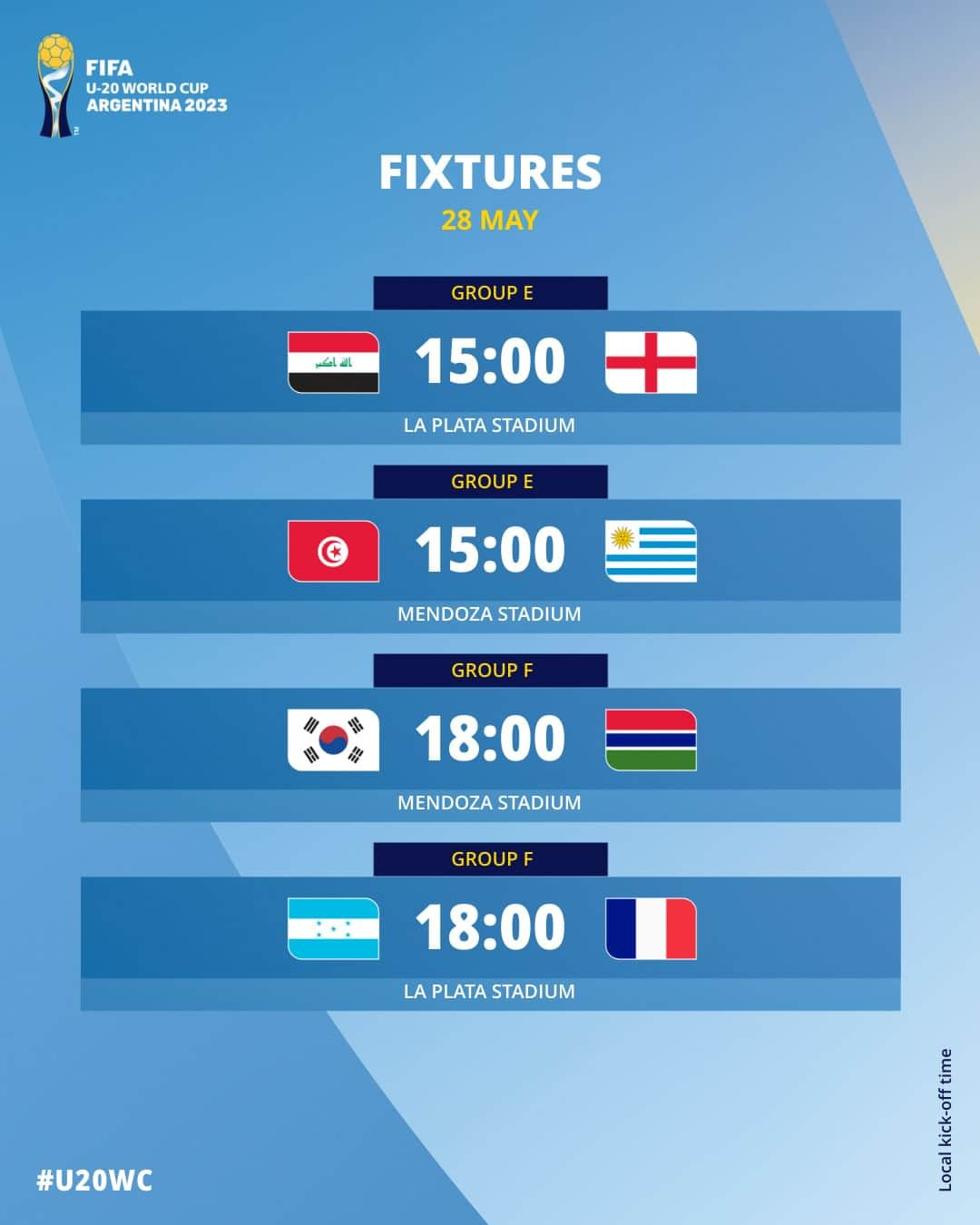 FIFAワールドカップさんのインスタグラム写真 - (FIFAワールドカップInstagram)「Our final four group stage games 👊  #U20WC」5月28日 22時00分 - fifaworldcup