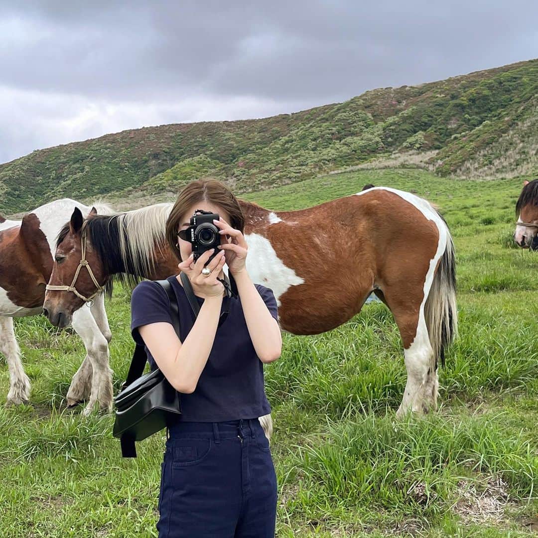 花見菜月さんのインスタグラム写真 - (花見菜月Instagram)「こんな近くで馬見たの初めてです🐂 静かで、豊かで、心がとても癒されました。 やはり山が好きです⛰」5月28日 22時00分 - ____naki.____