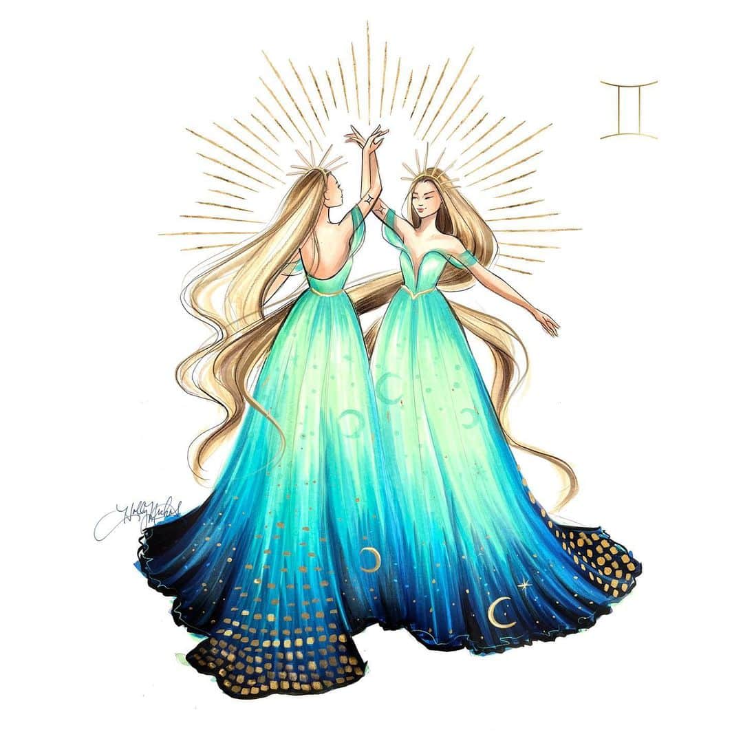 Holly Nicholsのインスタグラム：「Zodiac Series Part One 💙 #zodiac #zodiacsigns #gemini #leo #virgo #fashionillustration」