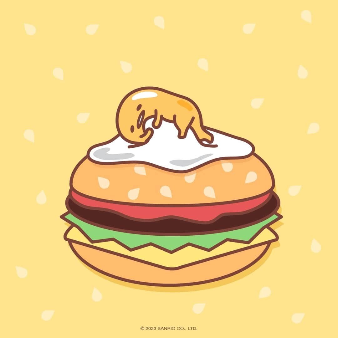 ぐでたまのインスタグラム：「feeling eggs-tralazy on #nationalhamburgerday 🍔」