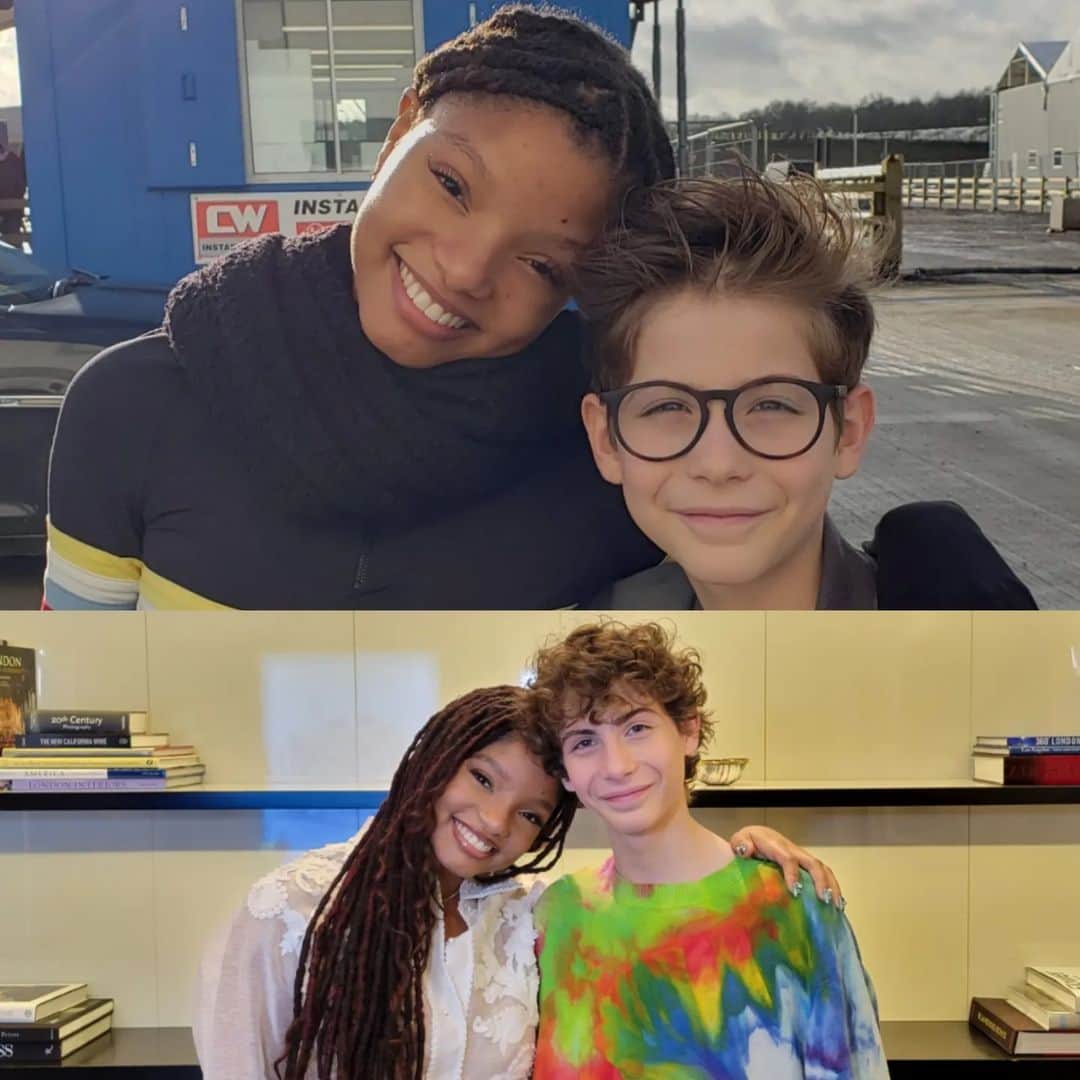 ジェイコブ・トレンブレイのインスタグラム：「Behind the scenes of #TheLittleMermaid then versus now.  Now in theaters! 🐠🩵」
