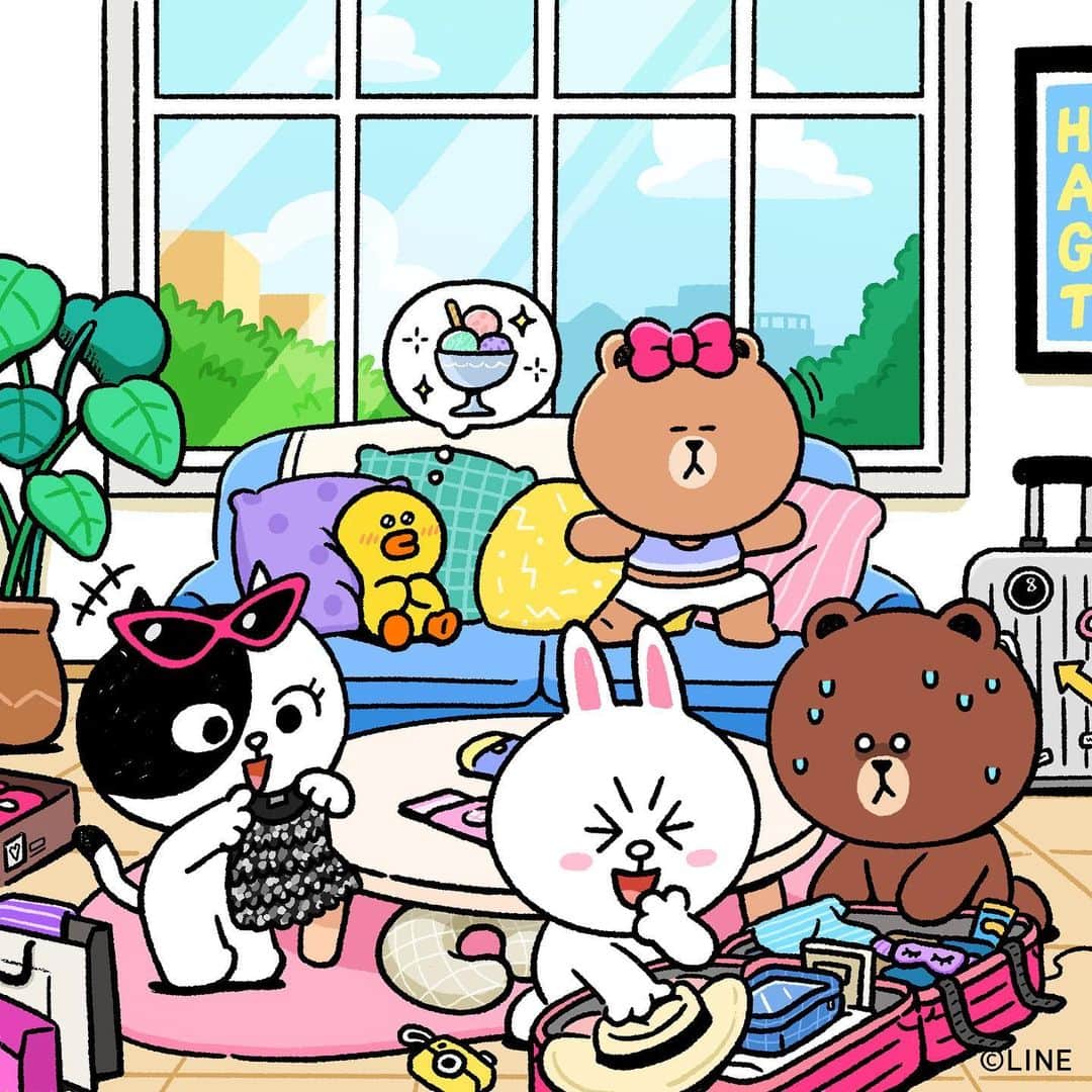 LINE FRIENDSのインスタグラム：「We're all getting ready for this summer! Ready to kick it with us?😎  #BROWN #CONY #SALLY #CHOCO #JESSICA #LINEFRIENDS #summer」