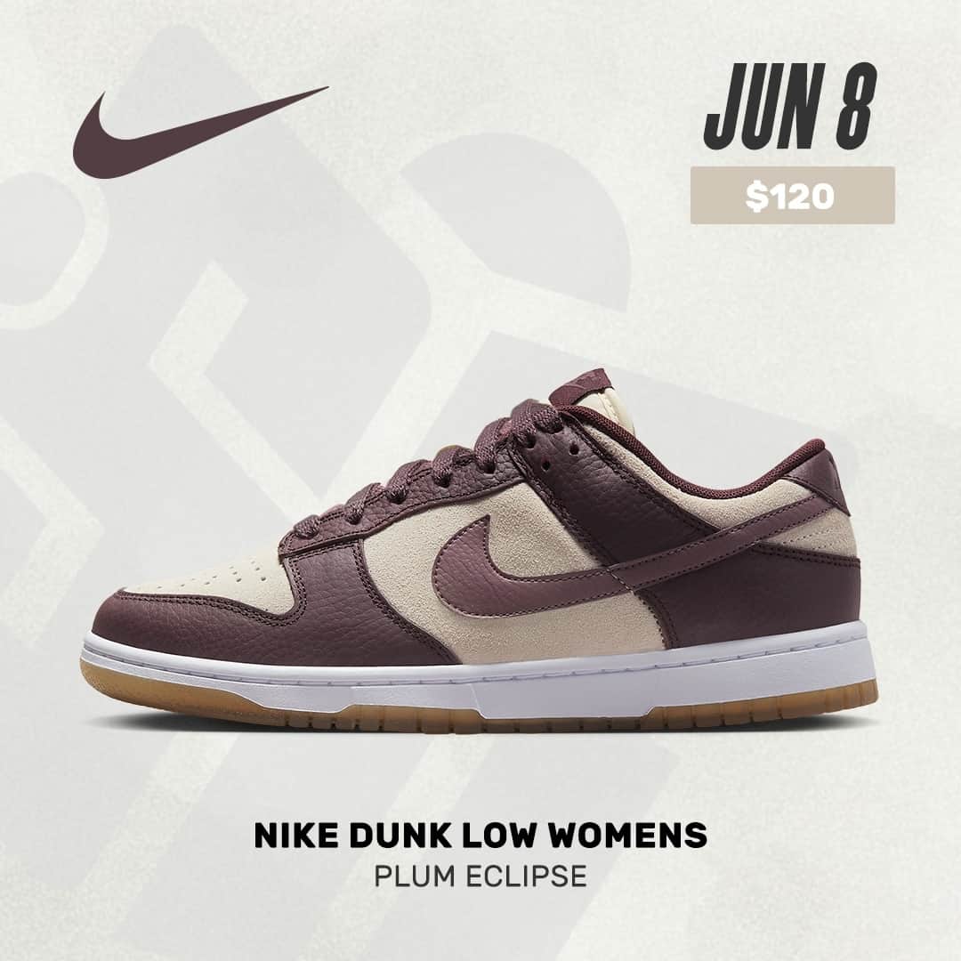 Sneaker Newsさんのインスタグラム写真 - (Sneaker NewsInstagram)「#SNReleaseAlert : The Nike Dunk Low Womens "Plum Eclipse" is set to release on June 8th for $120. Hit the link in our bio to see full official images.」5月29日 7時00分 - sneakernews
