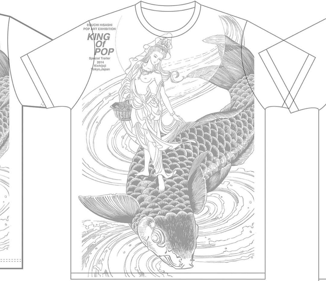 江口寿史のインスタグラム：「７月のリベストギャラリーでは30T時代のTシャツの中でもとくに人気の高かったTシャツをいくつか完全復刻します。魚籃観音の全面印刷とか、あれとかそれとか。お楽しみに。」