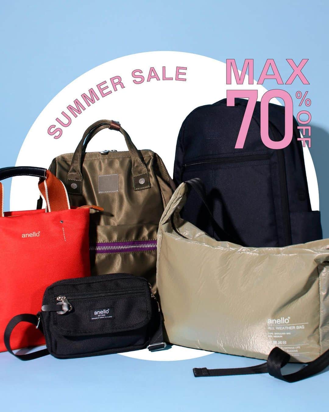 anello®OFFICIALのインスタグラム：「【SUMMER SALE】夏を彩るバッグをさきどり！  MAX70％のサマーセールがスタート！ 定番アイテムからトラベル、通勤通学に便利なバッグも。 ぜひ公式オンライン、または店頭でご覧ください。  #sale #summersale #anello #anellobag #bag #shoulderbag #backpack #daypack #bostonbag #セール #サマーセール #ミニボストンバッグ #ミニボストン  #口金リュック #リュック #バックパック #ボディバッグ #クロスボディバッグ #メッセンジャーバッグ #ボストン バッグ #通勤バッグ #通学バッグ #旅行」