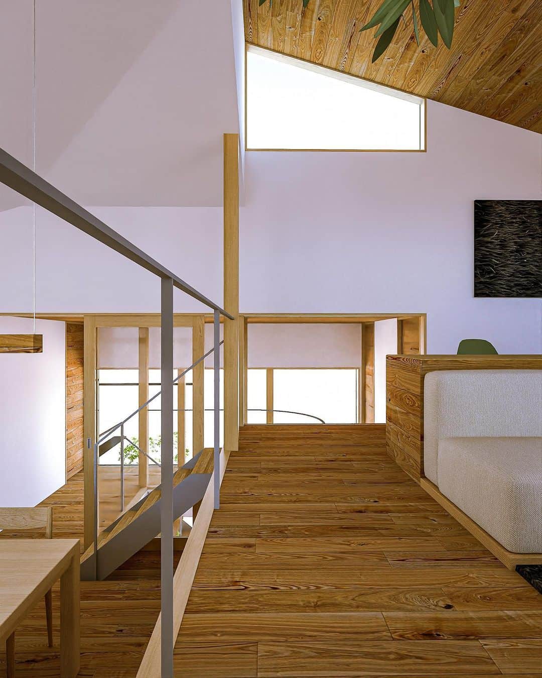 一級建築士事務所hausのインスタグラム：「□haus-curv(仮)□ 神戸市西区での新しいプロジェクトがスタートします！  高さ規制の厳しいエリアで高い天井高を希望されたので、思い切って2階リビング案を提案させていただきました♪  #建築家 #建築 #住宅 #家 #注文住宅 #新築 #設計 #デザイン #神戸 #中庭 #リビング #パース #プレゼン #階段 #ダイニング #architect #architecture #build #presentation #design #livingroom #perspective #courtyard #haus #house #diningroom #housedesign #instahome #一級建築士事務所haus #haus_curv」