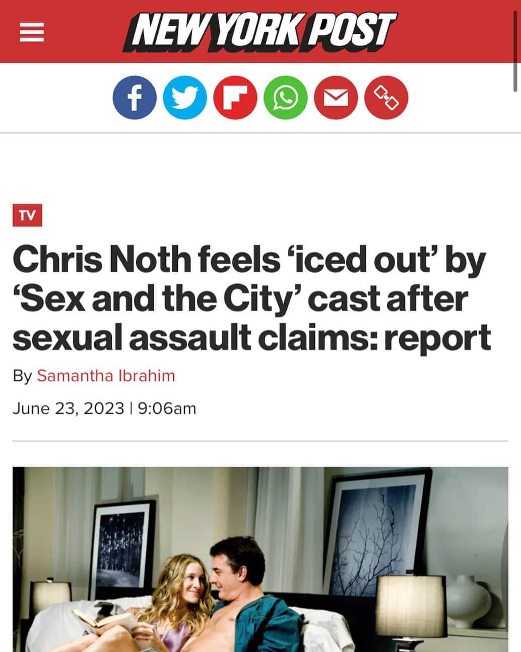 クリス・ノースのインスタグラム：「I usually don’t respond to this kind of thing. And I do know that people like drama and gossip… but this article by Samantha Ibrahim is absolute nonsense. Just thought you’d like to know.」