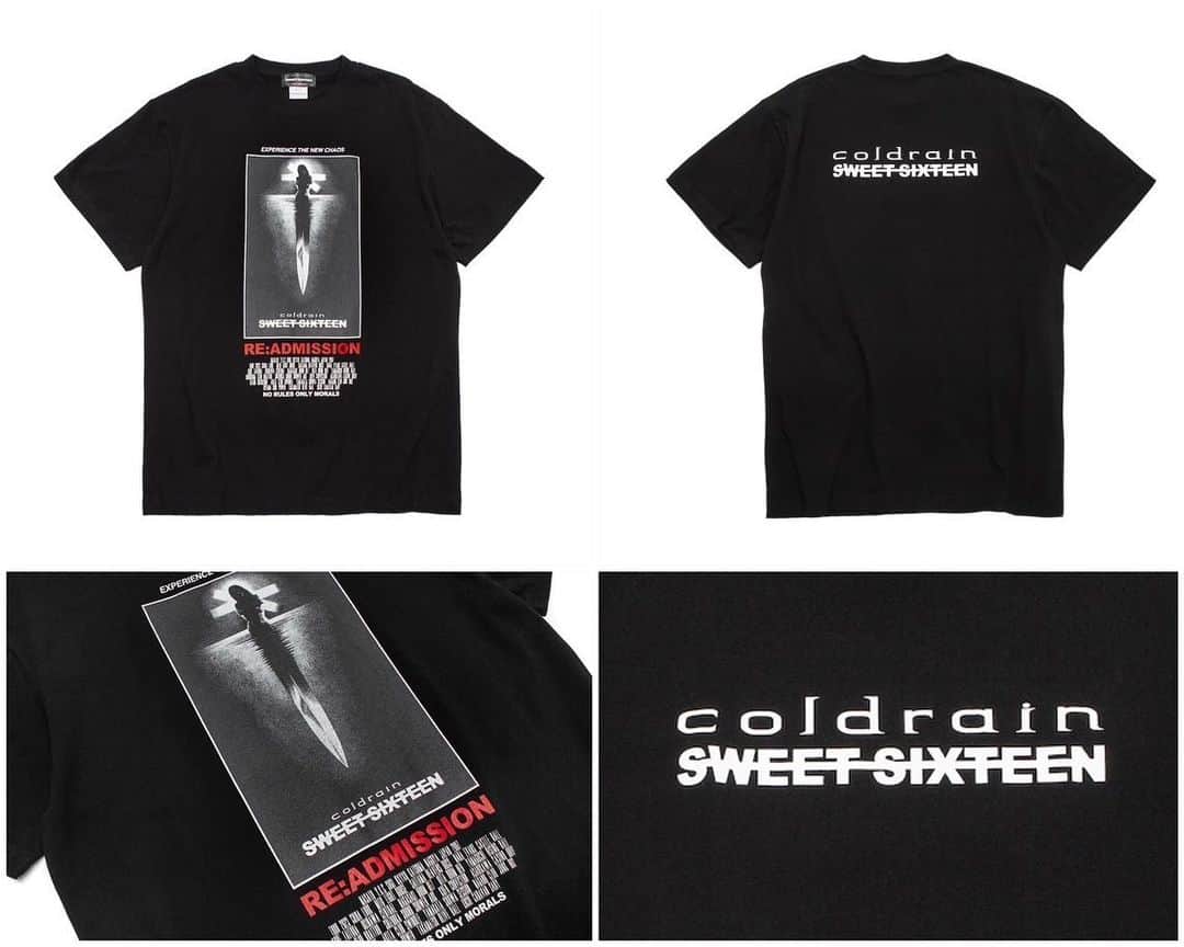 のインスタグラム：「【NEW MERCH②】  “RE:ADMISSION” TOUR T-Shirts  “RE:ADMISSION” 80’s Crack T-Shirts  "RE:ADMISSION" Rubber Bracelet  "SWEET SIXTEEN" Towel  6/28(水) 千葉公演よりツアー限定で販売！ 詳細はcoldrainオフィシャルHPにて！ ※"SWEET SIXTEEN" Towelはフェス/イベントでも販売！  #coldrain #SWEETSIXTEEN」