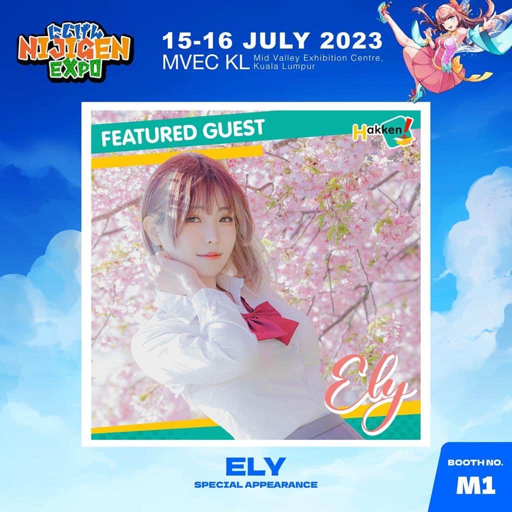 Elyのインスタグラム：「✦Ely✦ Ely is back again with us at Mid Valley Nijigen!! Don't miss your chance to join her meet & greet at @Hakken! Booth at Nijigen Expo July 2023!!  🎫🎟️Tickets are available and check it out in our bio!!  Follow us for more updates on guest list and schedule , coming real soon🫶🏻🫶🏻  ✦ Nijigen Expo July 2023 ✦ 📆 15-16 July 2023 📍MVEC , Mid Valley Exhibition Centre   #Nijigen #NijigenGuestList #cosplayer #cosplay #ACG #Malaysia #malaysiaevent #ely #hakken! #elycosplay #internationalguest」