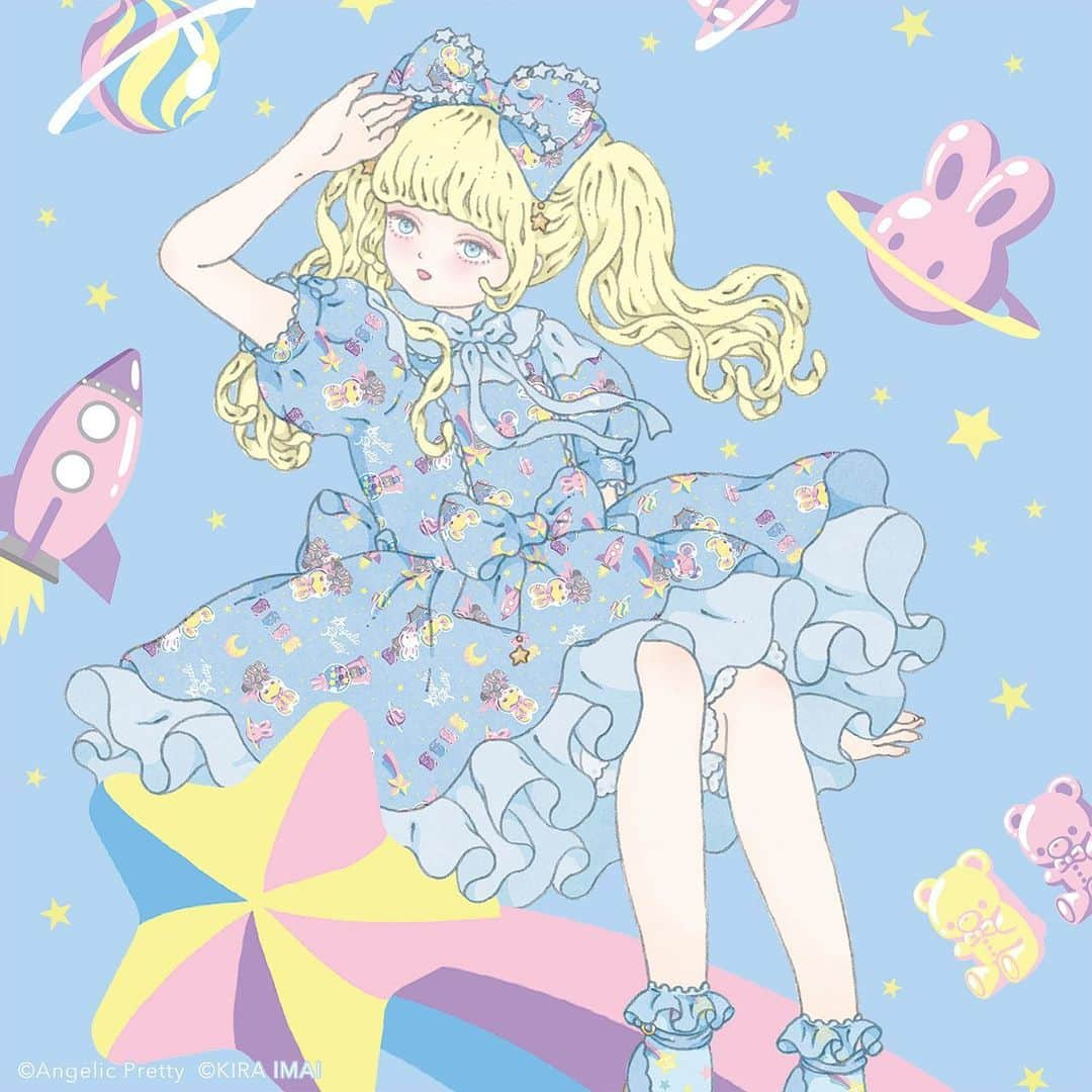 今井キラのインスタグラム：「Angelic Pretty「SPACE TOYS」ポストカードのイラストを担当させて頂きました🪐  #angelicpretty #kiraimai #ロリータファッション」