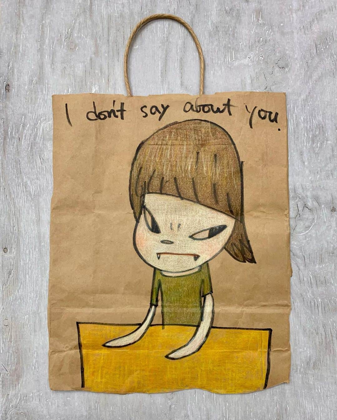 奈良美智さんのインスタグラム写真 - (奈良美智Instagram)「three drawings from the used paper bag. I just made it. because there was one paper bag and I think it worked, but I don't think I'll collect paper bags to make such drawings. maybe I’m not sure 😸  my name is “ NOT “YOSHIMOTO” BUT “YOSHITOMO” NARA.」6月23日 22時18分 - michinara3