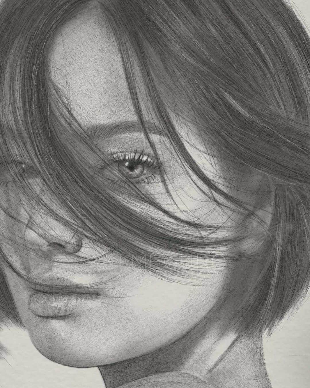 のインスタグラム：「That spark.✨  Graphite powder and pencils on paper / Scanned and edited with @photoshop」