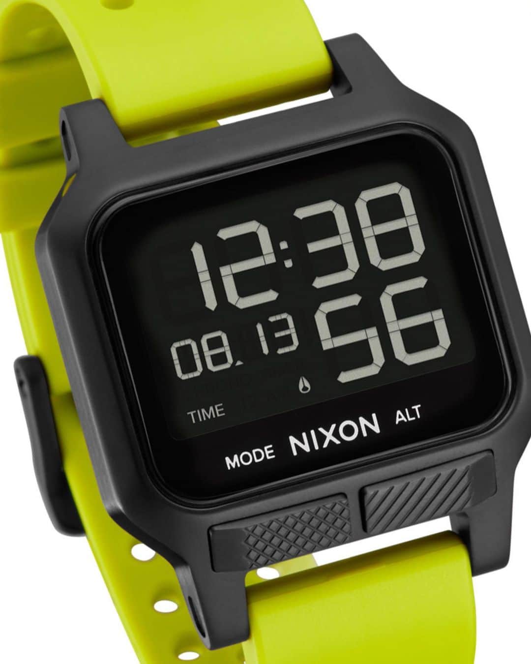 ニクソンのインスタグラム：「Stand out while working out.   Two of our most athletic inspired watches just got refreshed with a bright citron flavor. First up, the Heat features an ultra slim case and a highly visible screen with a very breathable and durable strap. Next, the Siren keeps you in the know with basic tide functionality and a chronograph timer on a very comfortable recycled plastics band.   So no matter if you’re in between sets at the gym or sets out in the line up, the Citron collection will have everyone notice it’s on you, while you barely notice it’s on.」