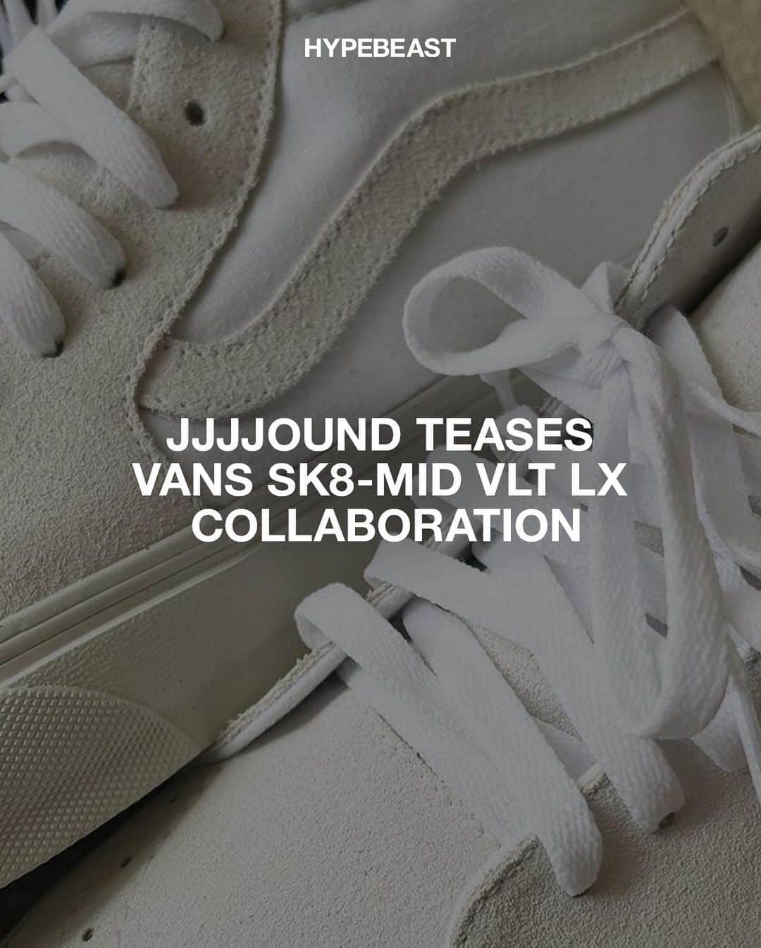 のインスタグラム：「@hypebeastkicks: @vans and @jjjjound reunite for a fresh Vans Sk8-Mid VLT LX team-up, with this iteration serving as a follow-up to the duo’s capsule from 2021.⁠ ⁠ Much like the rest of the footwear collaborations that JJJJound has rolled out in recent years, this latest installment is done up with a minimal presentation. From a bird’s eye view, these might look like a pair of normal “damn Daniel” Vans, but the first teaser image of the kicks shows off the canvas uppers and laces that are both done up in a crispy white hue. Meanwhile, the jazz stripes and overlays that style up the toe boxes are covered in a soft gray hue. ⁠ ⁠ Moving down, the kicks continue their neutral-toned motif as the midsoles and bottoms are treated with an off-white paint job. If these follow the same cadence as its predecessor from 2021, there could be a banner on the heels that comes printed with JJJJound‘s moniker, but you’ll just have to wait for more images to emerge.⁠ ⁠ Expect these to launch sometime during the Summer ‘23 season.⁠ Photo: JJJJound」