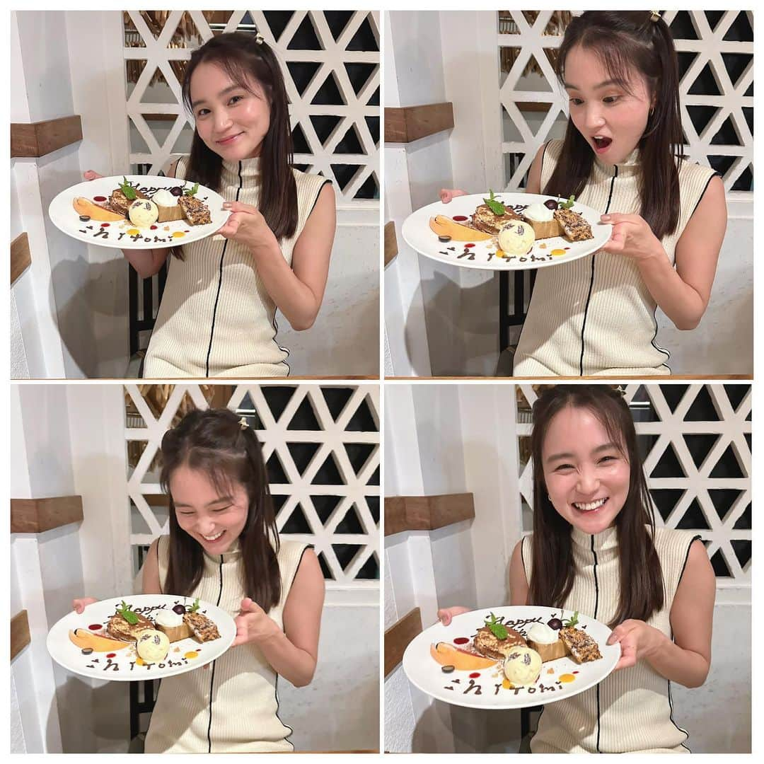 遠藤瞳のインスタグラム：「親友ちゃんと過ごした誕生日night🌛🎂 ご飯ぜんぶ美味しかったな〜🤤♡  写真撮ってもらってたらアイスが転がり落ちそうだった😂  #birthday」