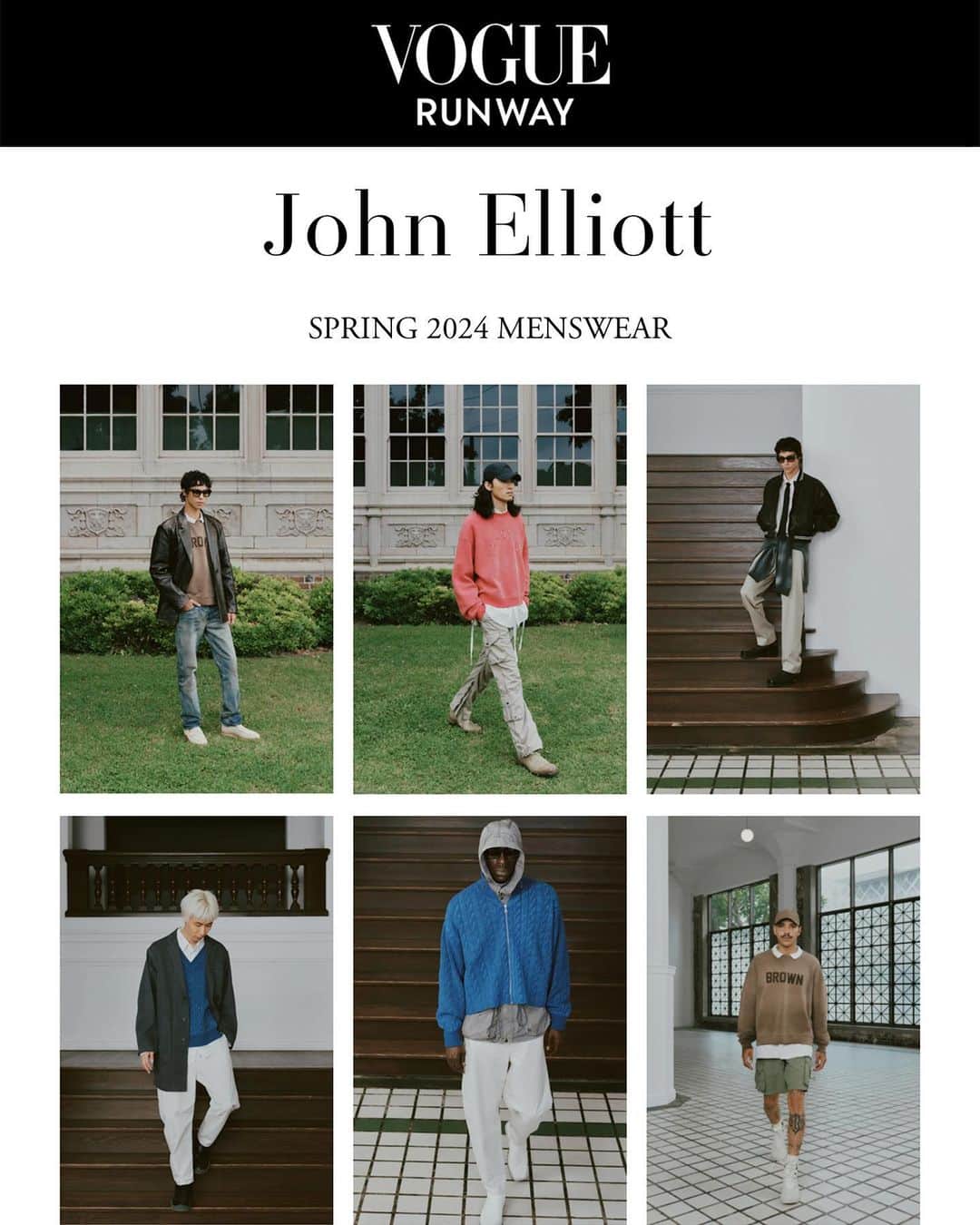ジョン エリオットのインスタグラム：「Spring / Summer 24 Collection - “Fading Prospects” View the collection on @voguerunway. Link in bio and stories. Thank you @nickremsen for the writeup!  📸: @p.lo」