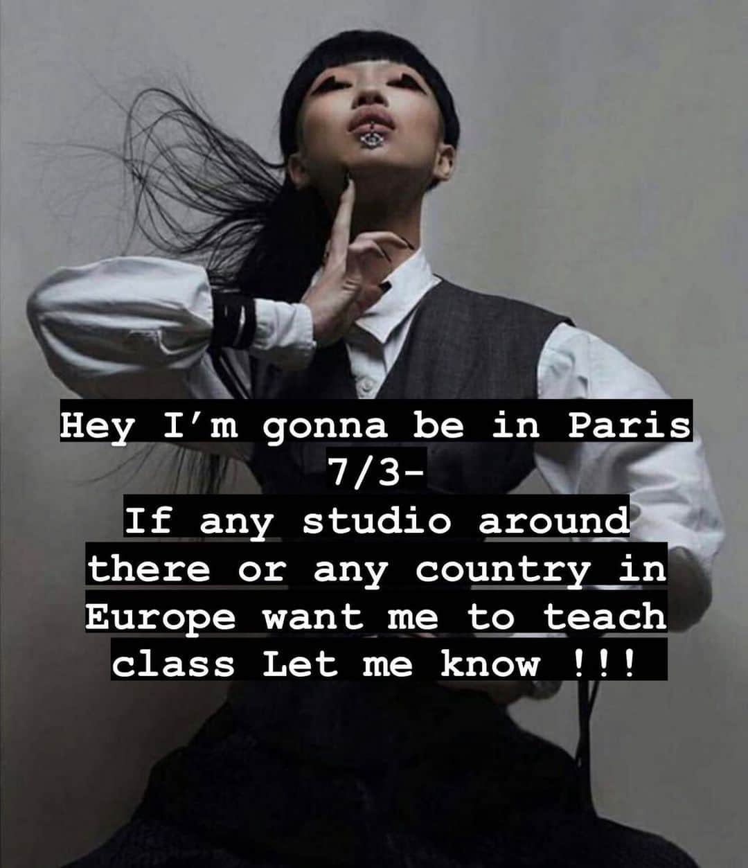 Aya Satoのインスタグラム：「I’m gonna be in Paris 🇫🇷🇫🇷🇫🇷from July 3rd ! If anyone wants me teach at there or any studio around there in Europe, Let me know 🖤👽🖤」