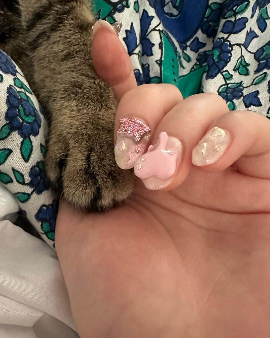 のインスタグラム：「my 姫ギャルnails photos and new 前歯teeth jewelry 🦷🩵💎 親指に何ついてるんすかー？て聞かれる正体は姫ギャルネイルでしタ💅🏻🩷 姫ギャルnails by @xx4xxvv  my teeth jewelry by @den_maru_t  #手を握りながら寝る次男ボクト #私の手のひらの中に鉛筆の芯入ってる #小学生の時からこの鉛筆の芯入ってる照 #保護猫先月で1歳を迎える #最後の写真はマンホール落ちた後にティースジュエリー付けに行った時の私」