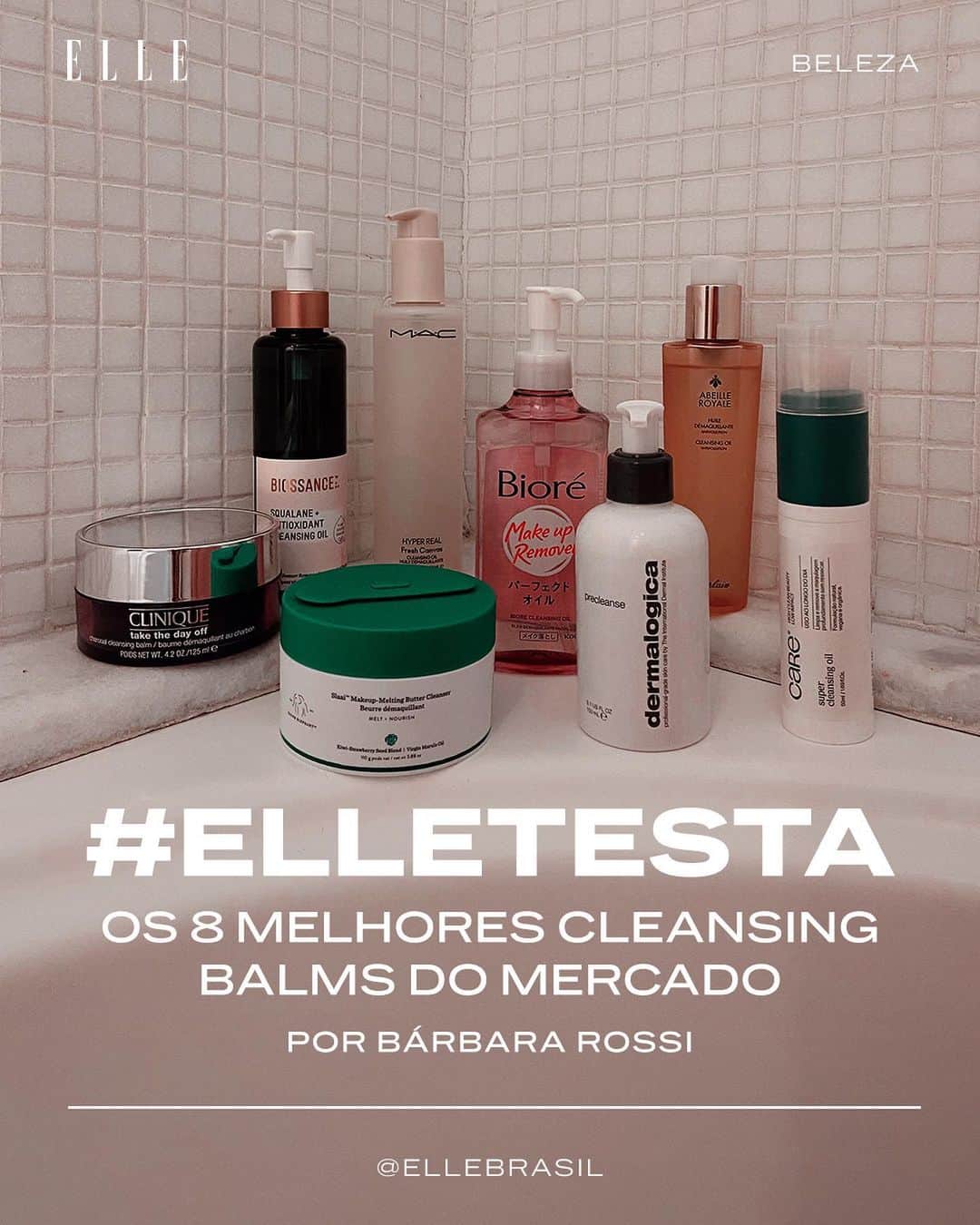 のインスタグラム：「#ELLETESTA: Depois de um longo reinado da água micelar, entramos na era dos cleansing oils e balms – produtos que prometem derreter a maquiagem (inclusive aquelas à prova d’água e de longa duração, como batons líquidos) e remover quaisquer tipos de impureza presentes na pele.  A categoria ganhou ainda mais adeptos por conta da sua praticidade: diferente dos demaquilantes, que precisam ser usados com algodão ou discos de tecido, eles podem ser aplicados diretamente com as mãos e com a pele molhada. Aliás, seu uso mais comum é embaixo do chuveiro mesmo!  A repórter de beleza @ba.rossi testou os oito melhores produtos do mercado – o resultado está no carrossel acima. Ah, e também tem mais detalhes de cada um deles no nosso site!」