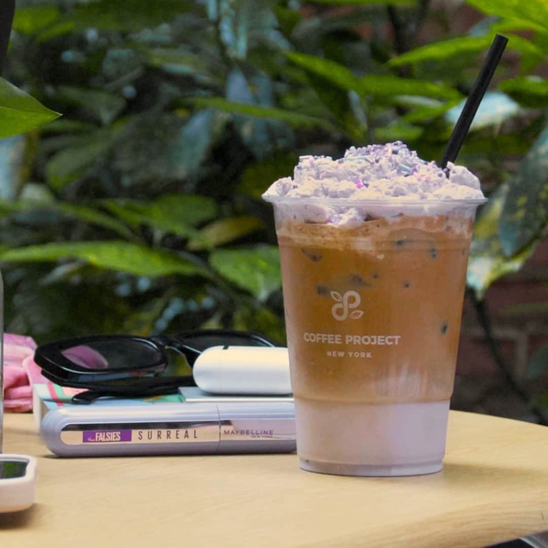 Maybelline New Yorkのインスタグラム：「Celebrate Pride with us and @thecoffeeproject! Get a limited-edition Surreal Taro Latte and a free sample of our NEW Falsies Surreal Mascara 💜 while supplies last.  50% of all sales will be donated to @trevorproject, which provides crisis intervention and suicide prevention services to LGBTQ youth. So sip, flutter your lashes, and make a difference!  The Surreal Taro Latte is only available during Pride month, so don't wait—stop by today!」